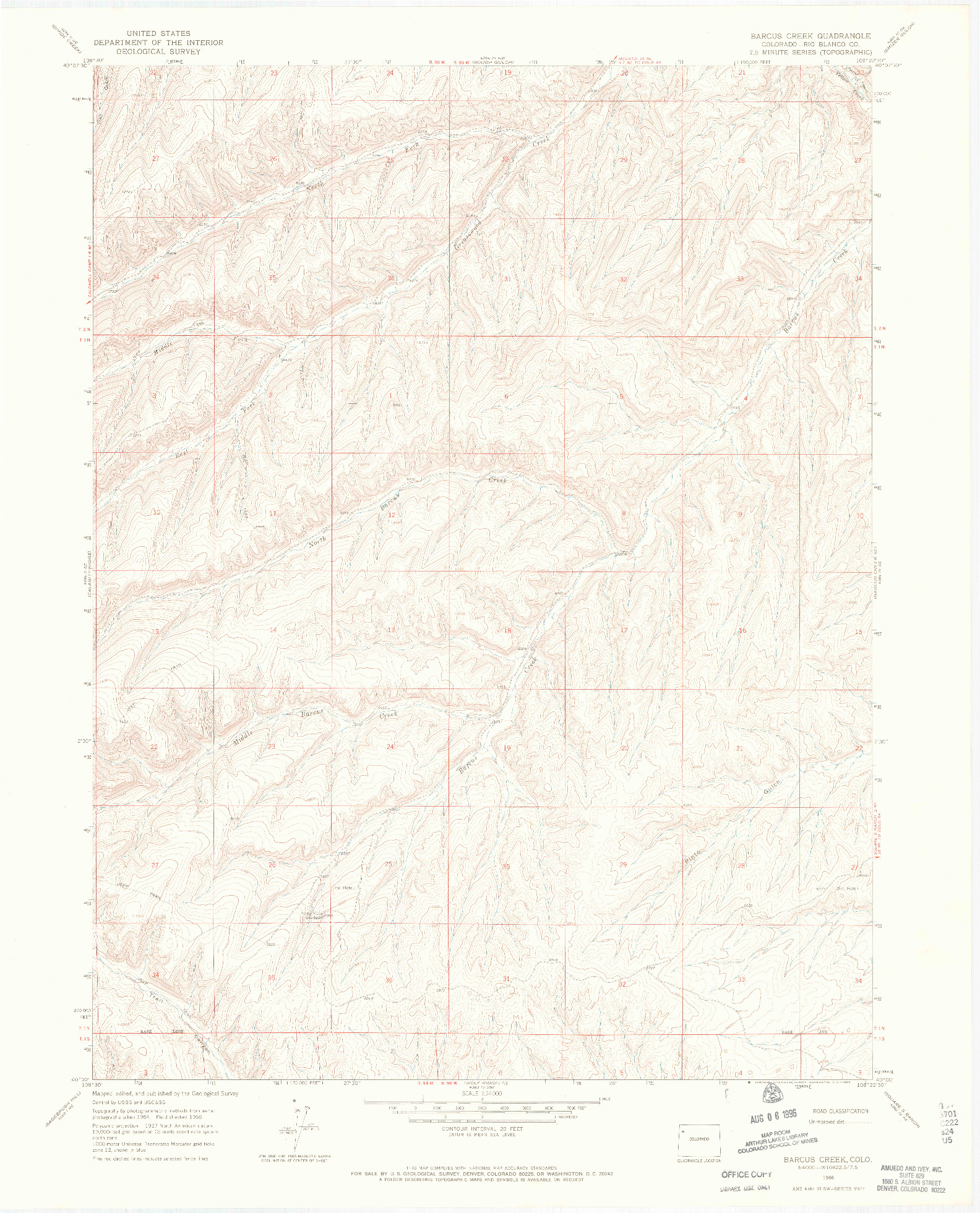 USGS 1:24000-SCALE QUADRANGLE FOR BARCUS CREEK, CO 1966