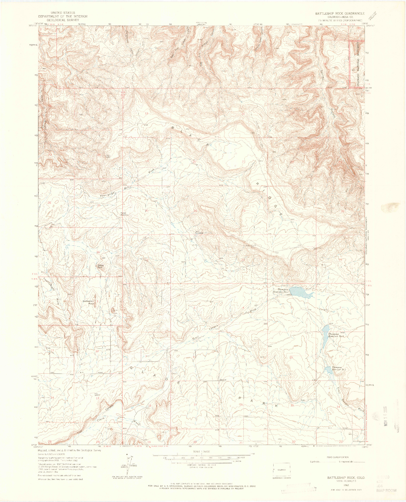 USGS 1:24000-SCALE QUADRANGLE FOR BATTLESHIP ROCK, CO 1962