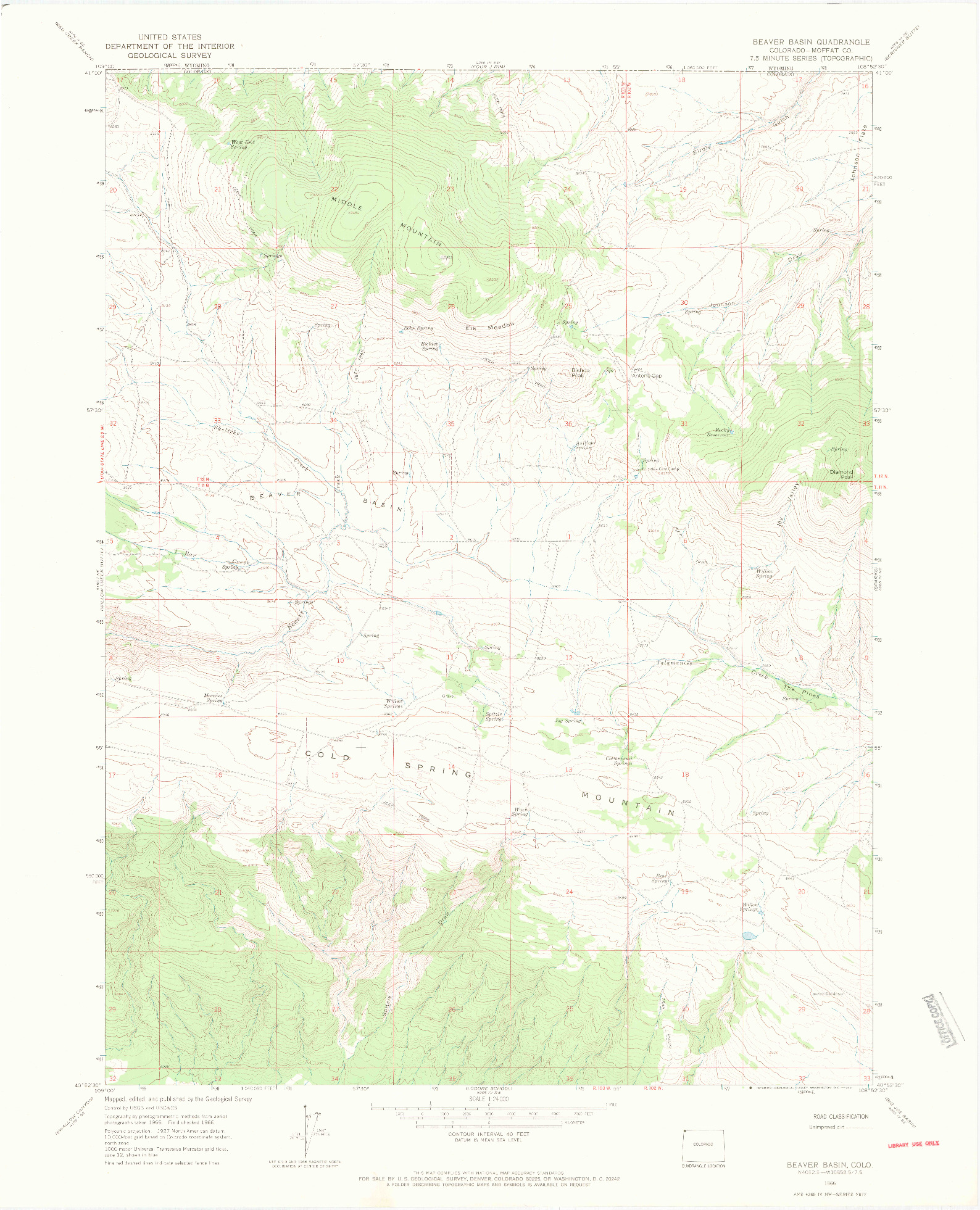 USGS 1:24000-SCALE QUADRANGLE FOR BEAVER BASIN, CO 1966