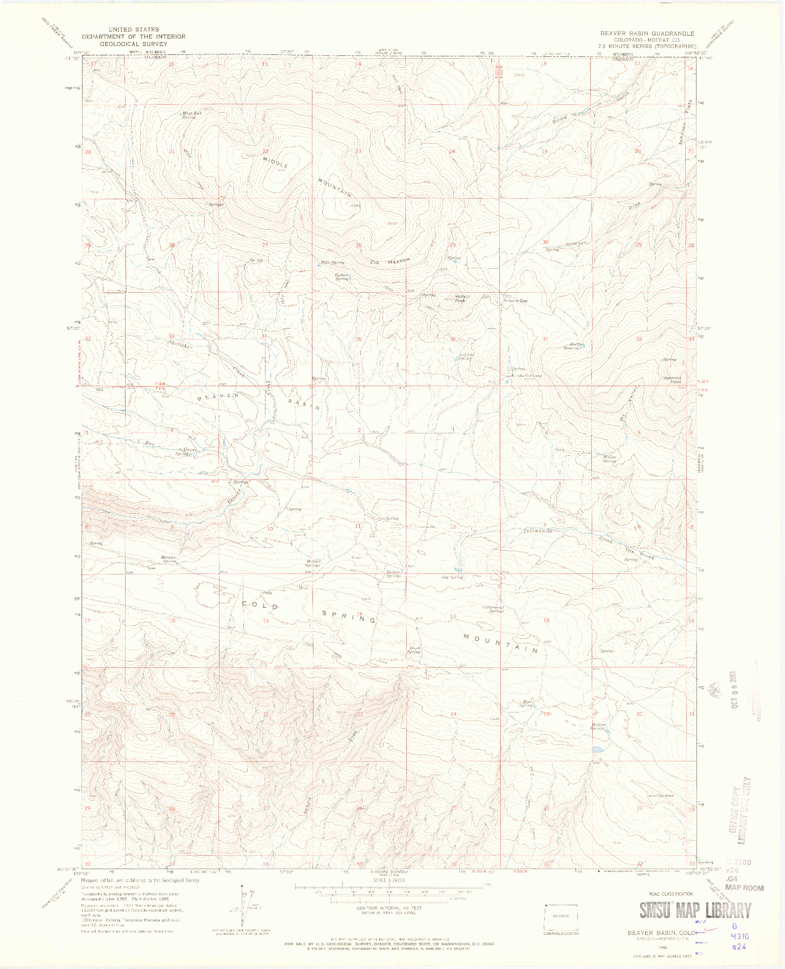 USGS 1:24000-SCALE QUADRANGLE FOR BEAVER BASIN, CO 1966