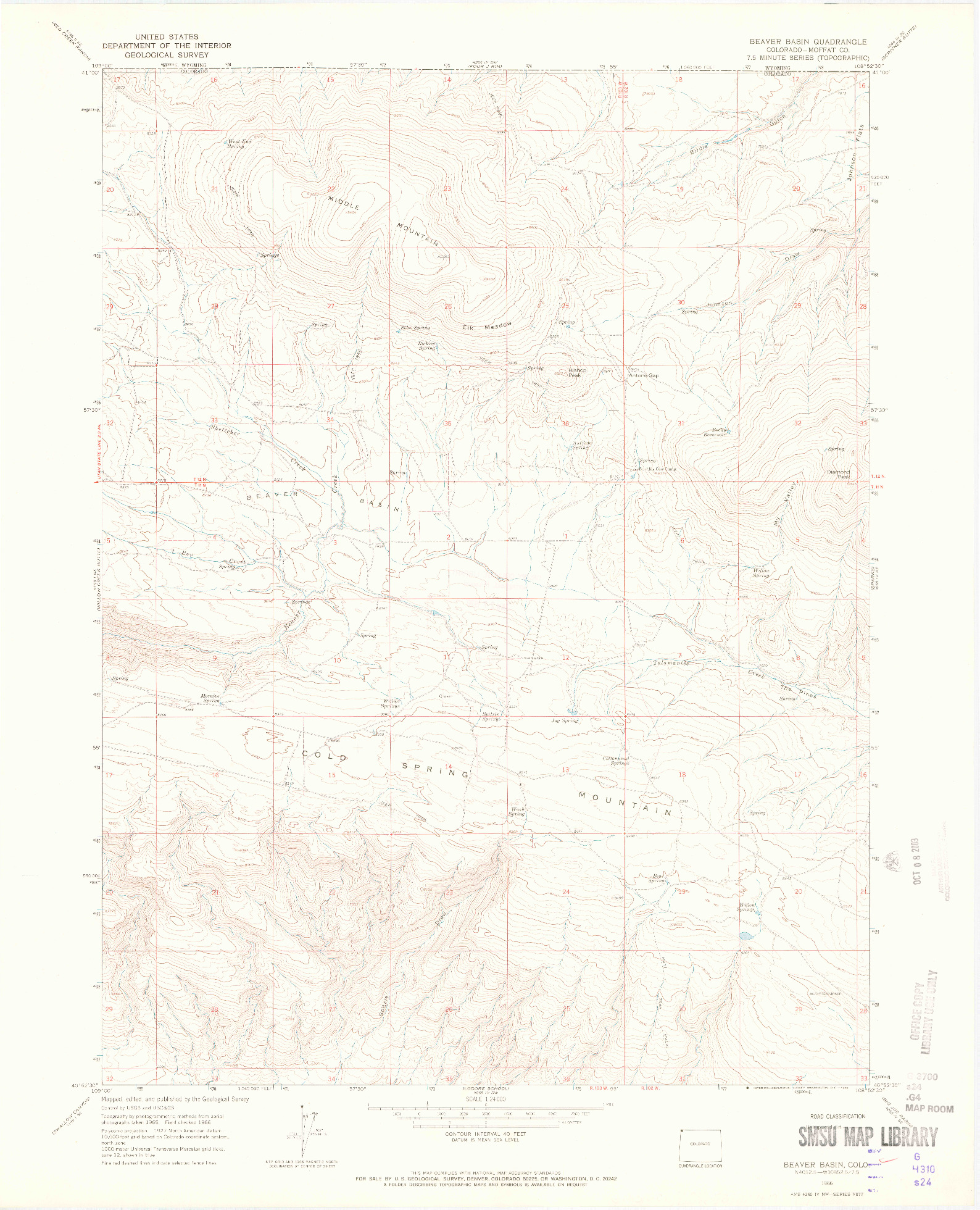 USGS 1:24000-SCALE QUADRANGLE FOR BEAVER BASIN, CO 1966