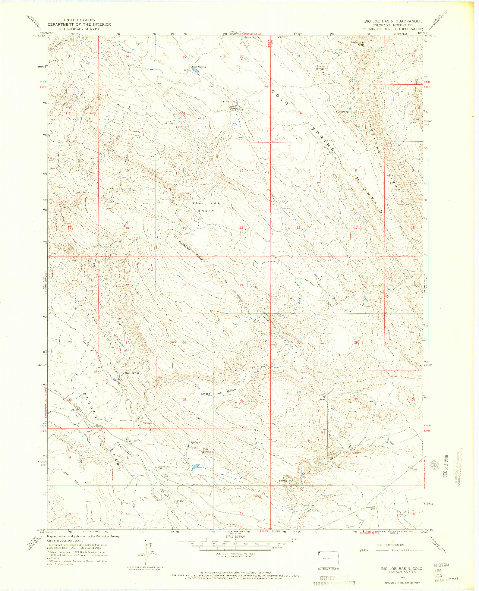 USGS 1:24000-SCALE QUADRANGLE FOR BIG JOE BASIN, CO 1966