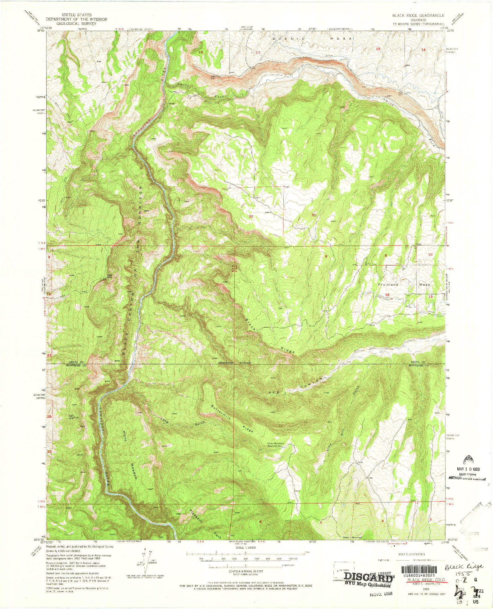 USGS 1:24000-SCALE QUADRANGLE FOR BLACK RIDGE, CO 1955