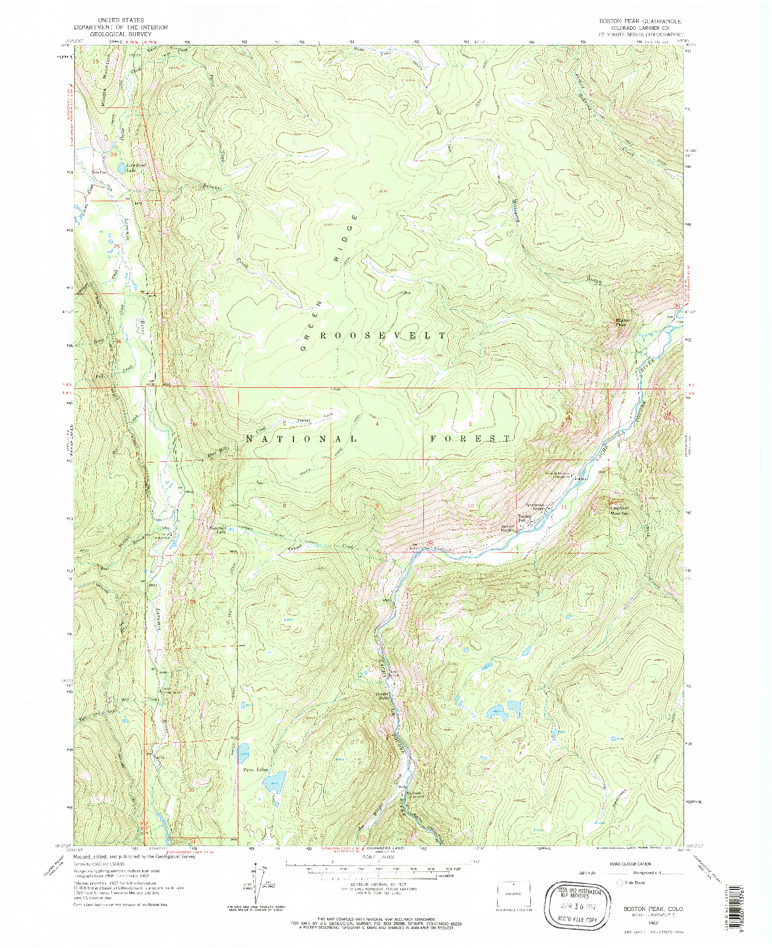 USGS 1:24000-SCALE QUADRANGLE FOR BOSTON PEAK, CO 1962