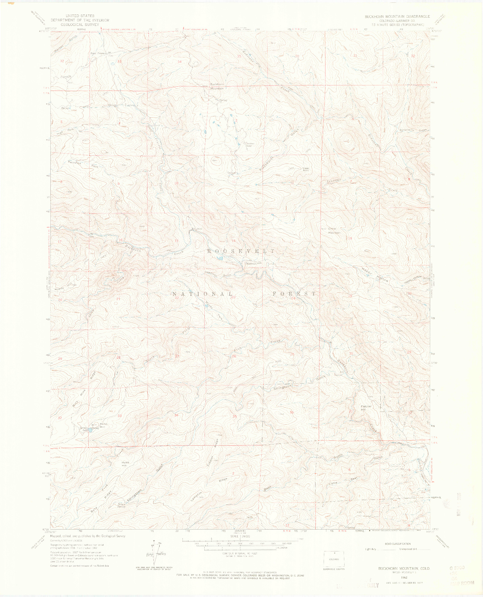 USGS 1:24000-SCALE QUADRANGLE FOR BUCKHORN MOUNTAIN, CO 1962