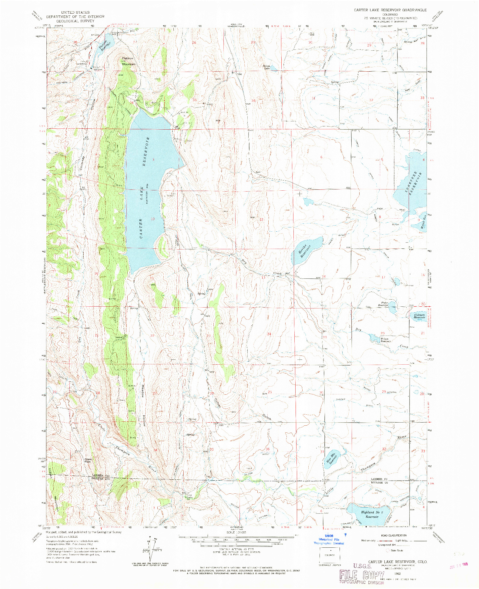 USGS 1:24000-SCALE QUADRANGLE FOR CARTER LAKE RESERVOIR, CO 1962