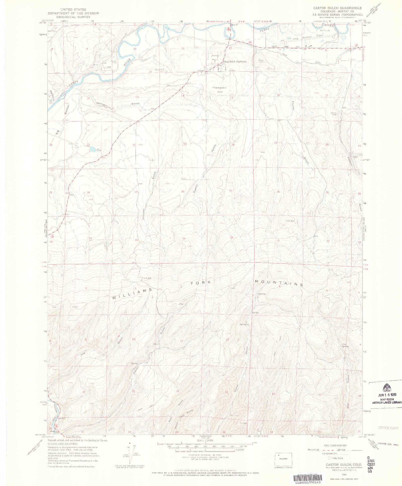 USGS 1:24000-SCALE QUADRANGLE FOR CASTOR GULCH, CO 1966