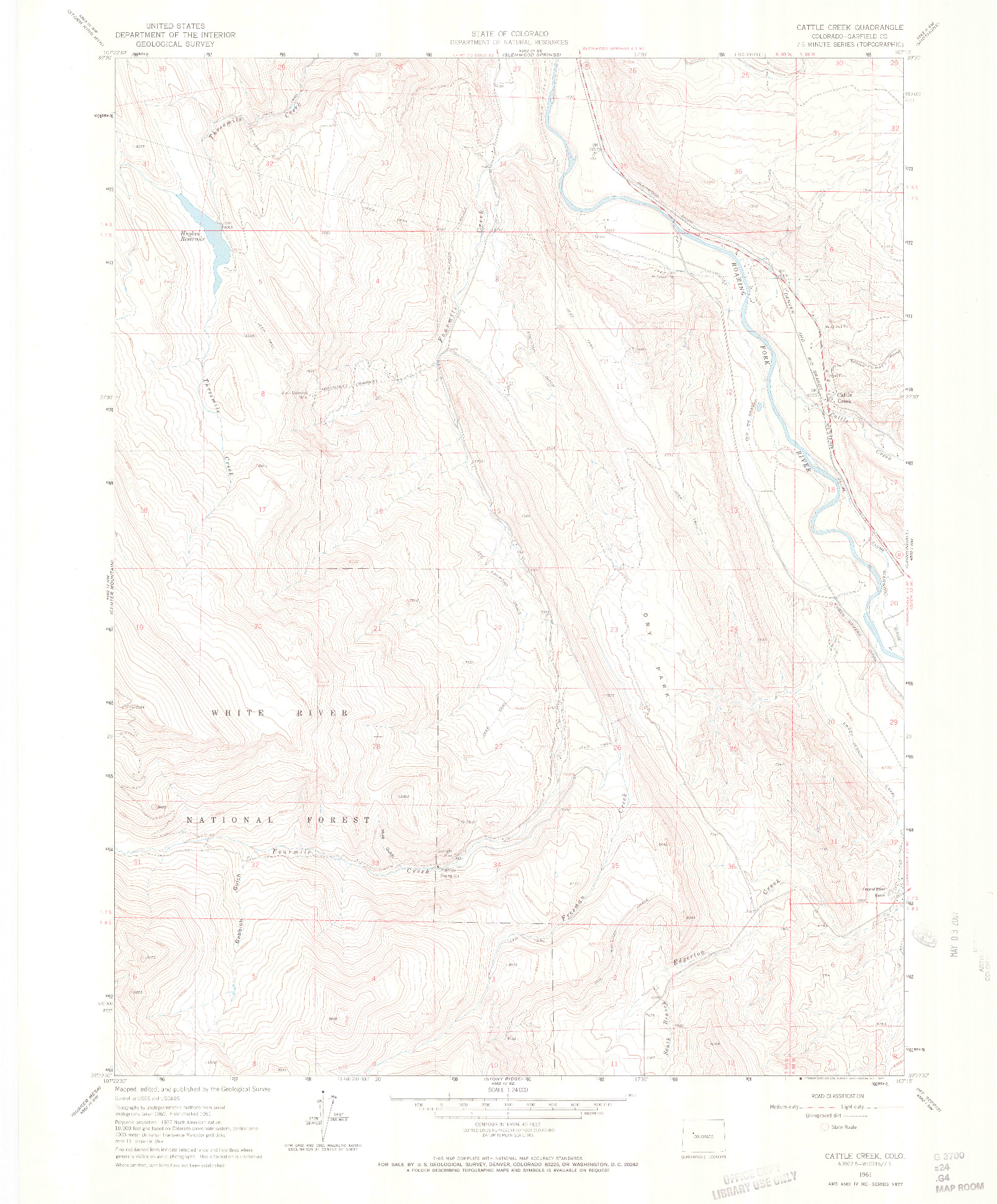 USGS 1:24000-SCALE QUADRANGLE FOR CATTLE CREEK, CO 1961