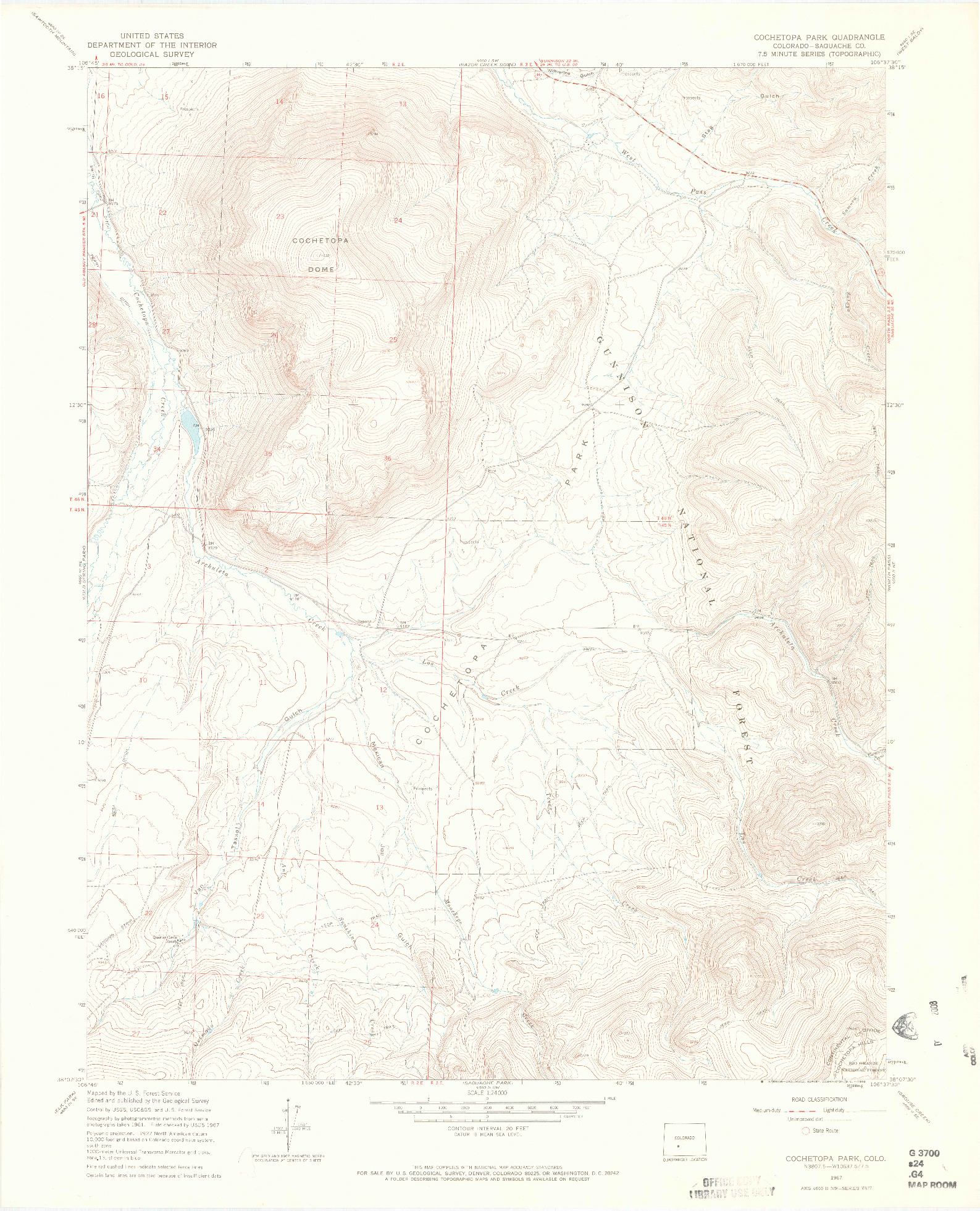 USGS 1:24000-SCALE QUADRANGLE FOR COCHETOPA PARK, CO 1967