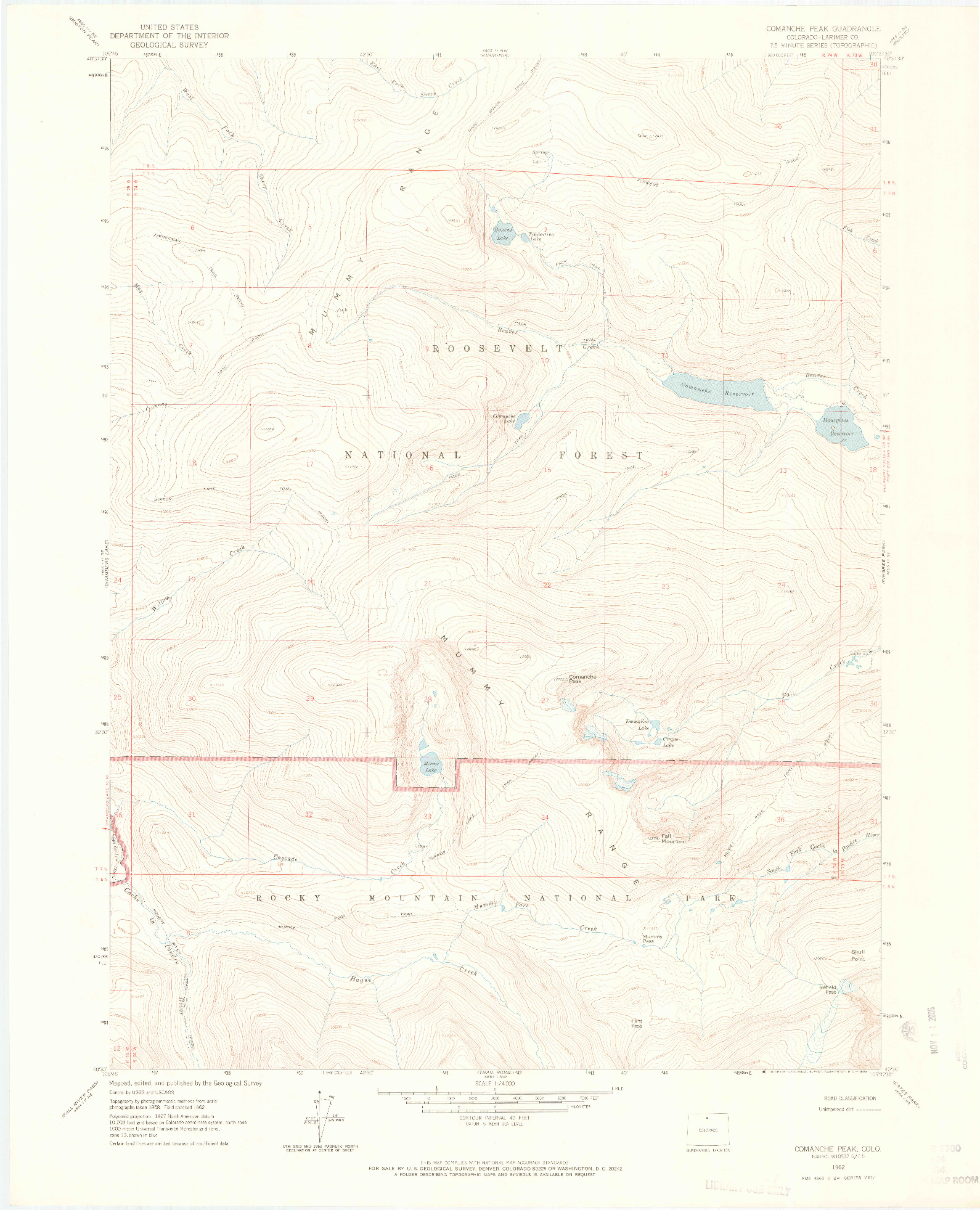 USGS 1:24000-SCALE QUADRANGLE FOR COMANCHE PEAK, CO 1962