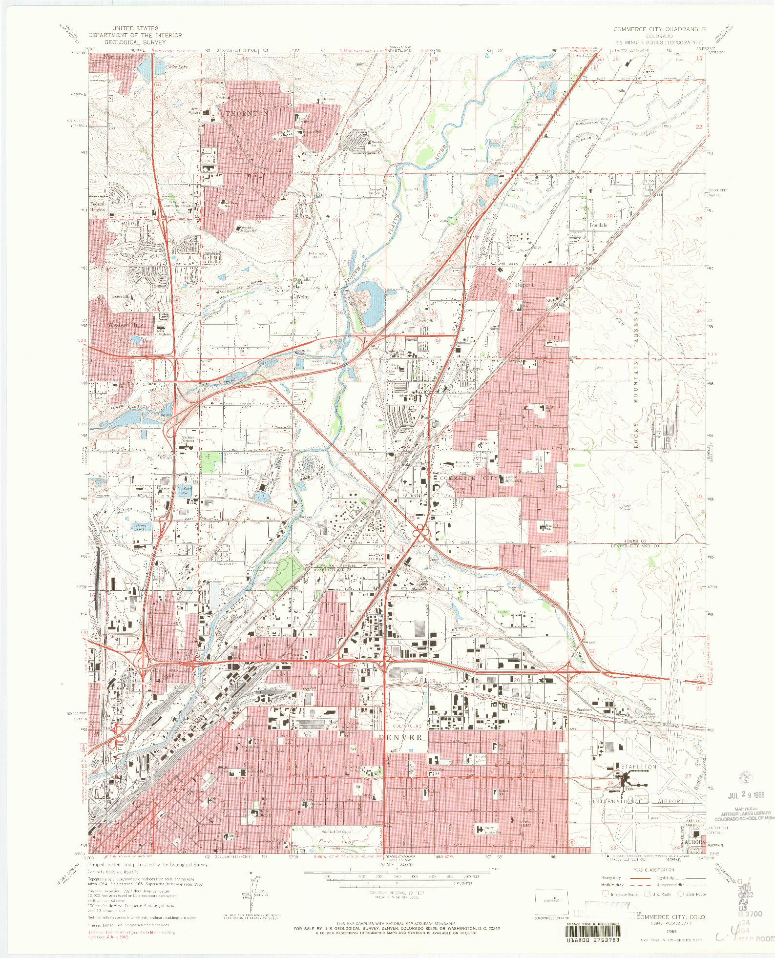 USGS 1:24000-SCALE QUADRANGLE FOR COMMERCE CITY, CO 1965