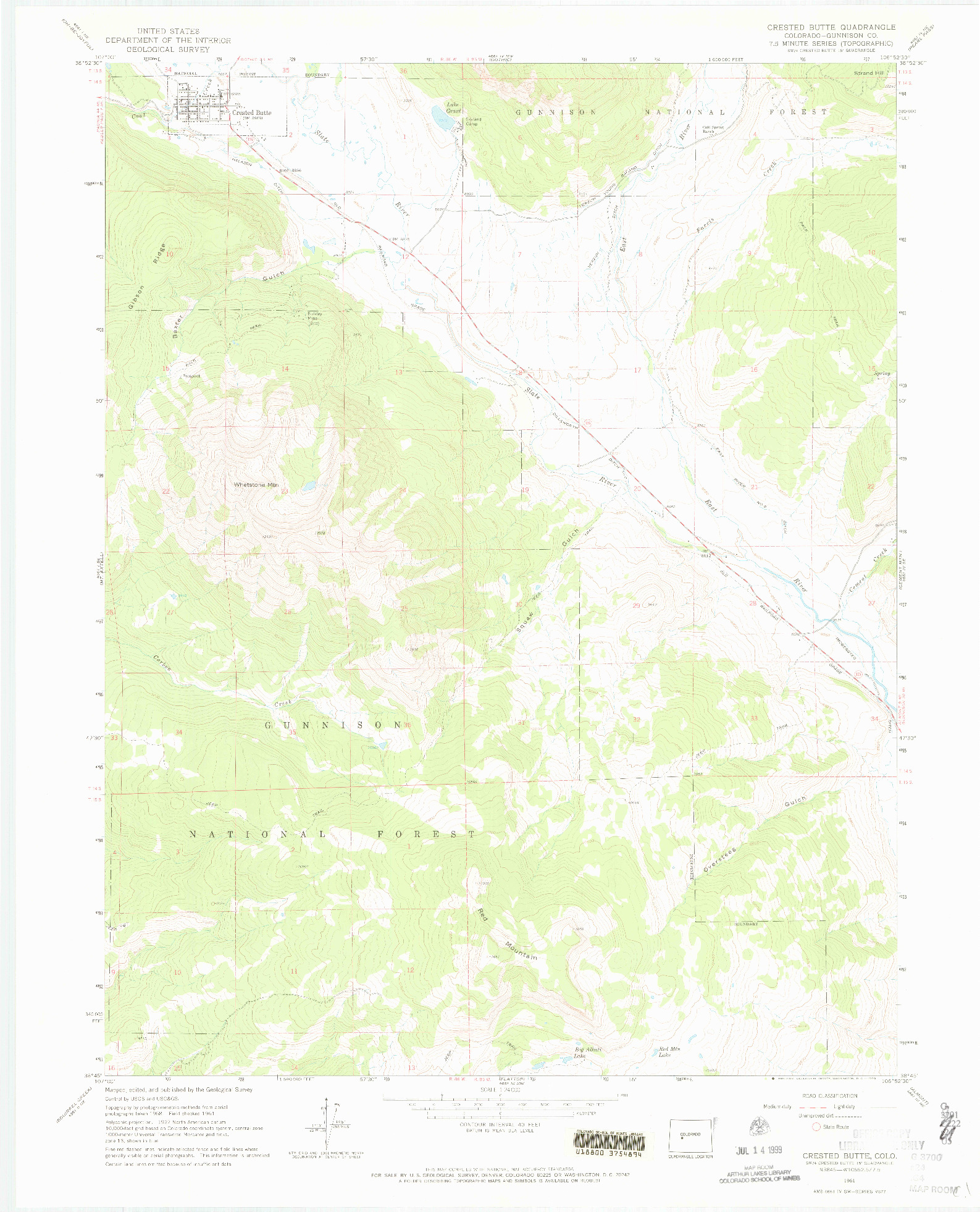 USGS 1:24000-SCALE QUADRANGLE FOR CRESTED BUTTE, CO 1961