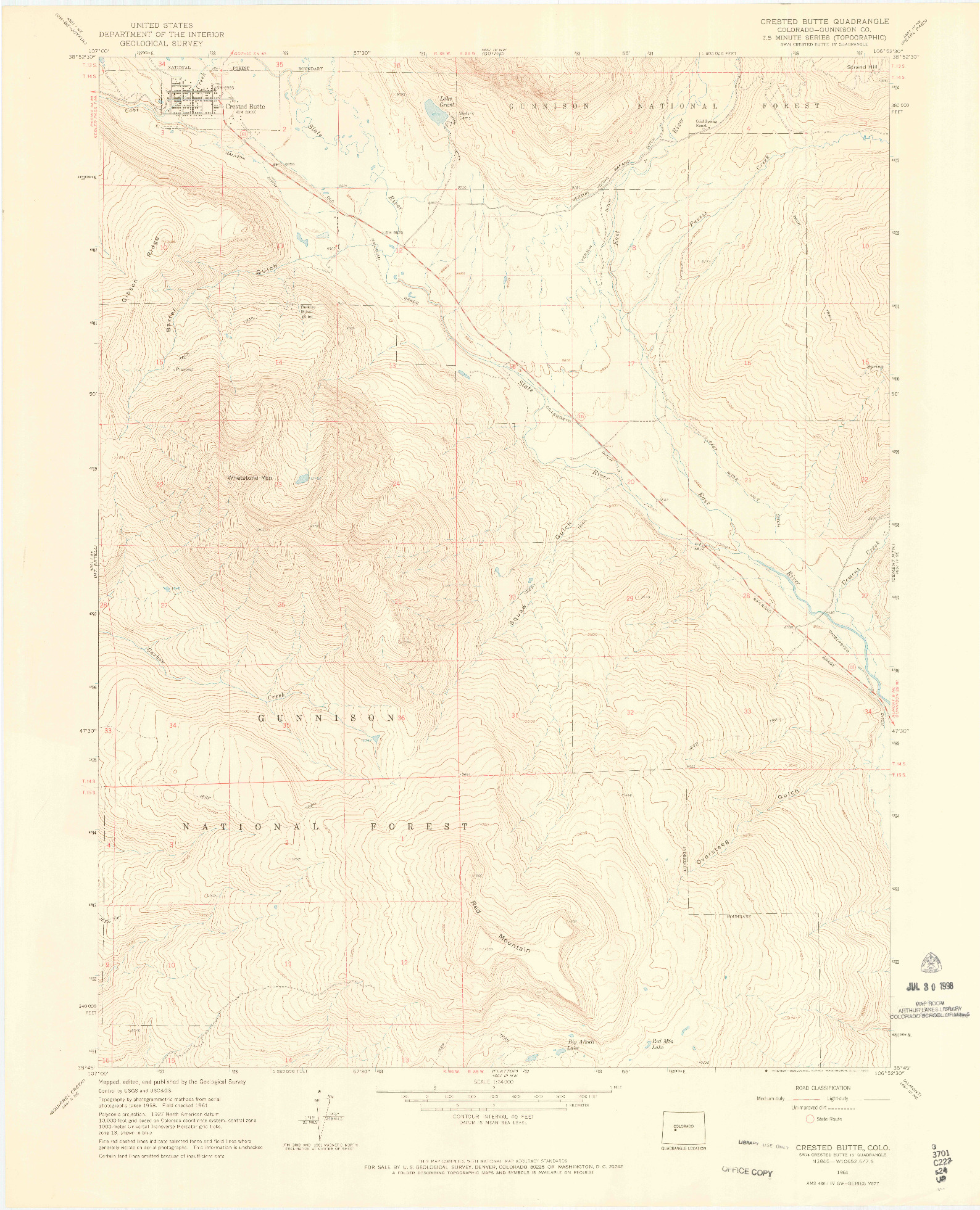 USGS 1:24000-SCALE QUADRANGLE FOR CRESTED BUTTE, CO 1961