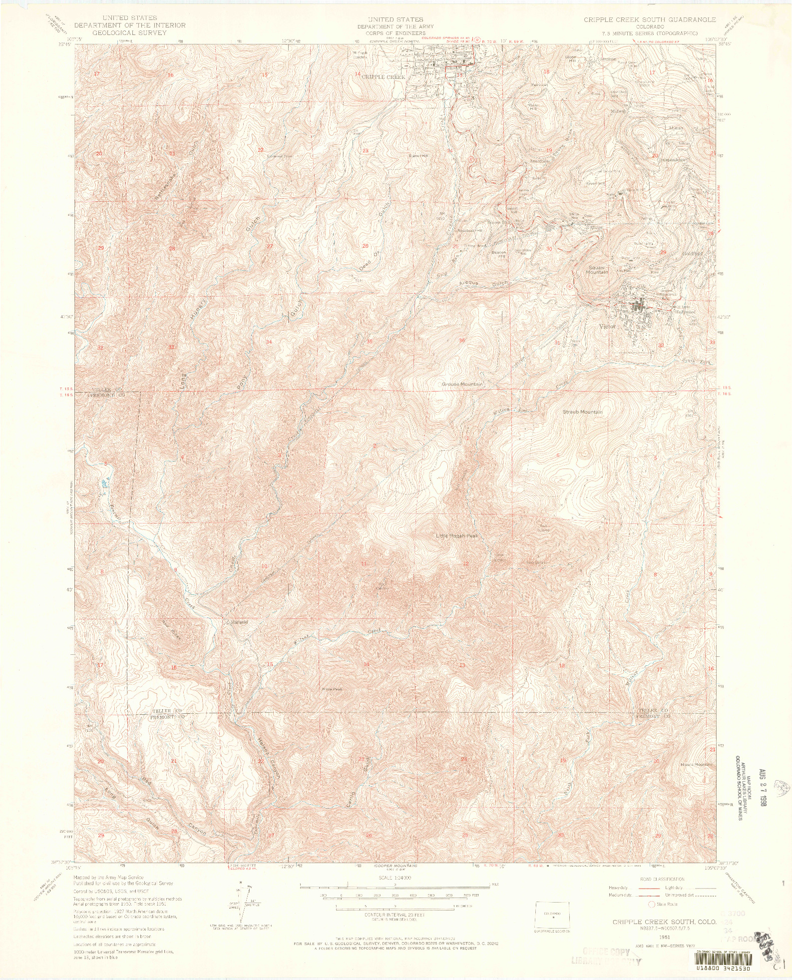 USGS 1:24000-SCALE QUADRANGLE FOR CRIPPLE CREEK SOUTH, CO 1951