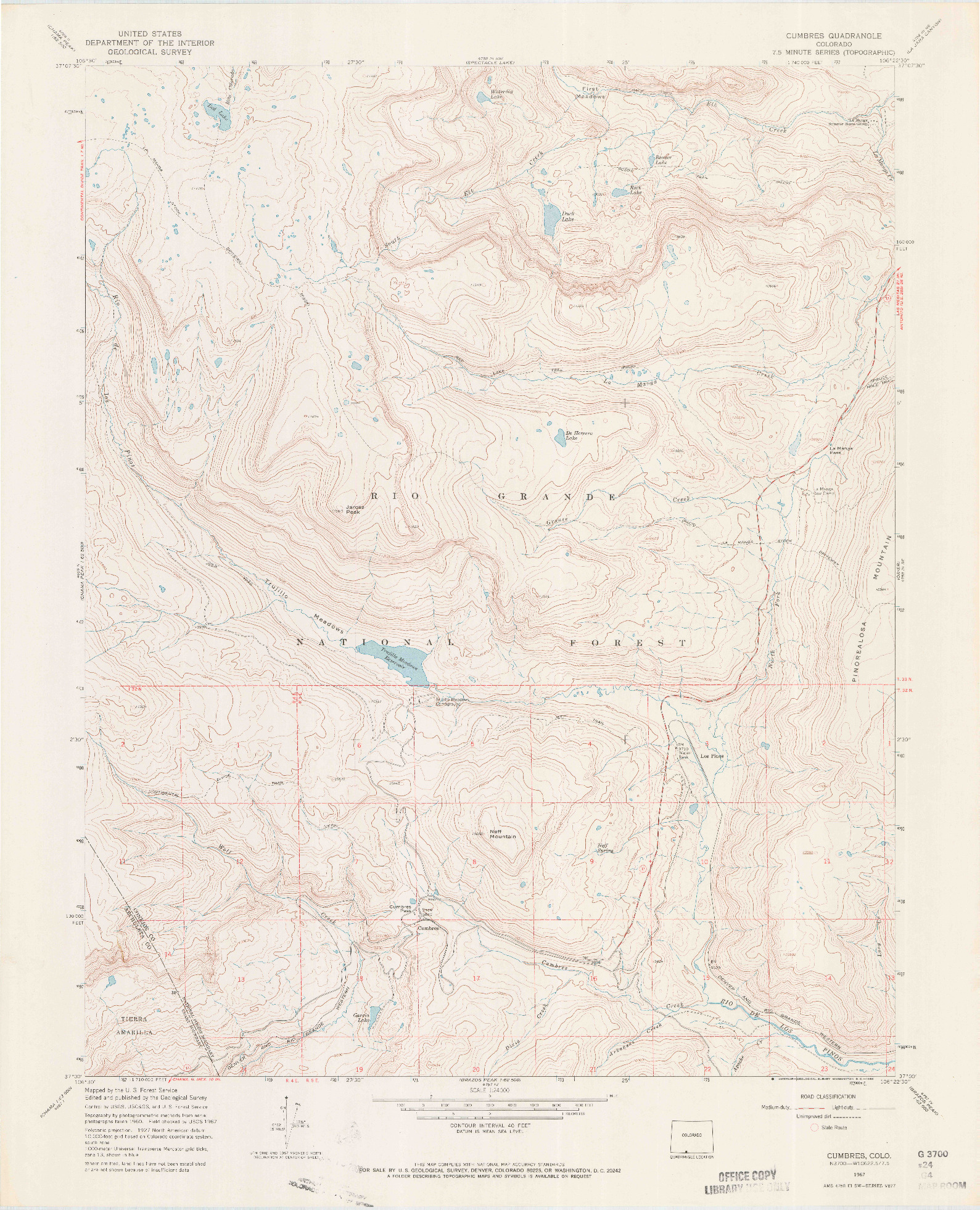 USGS 1:24000-SCALE QUADRANGLE FOR CUMBRES, CO 1967