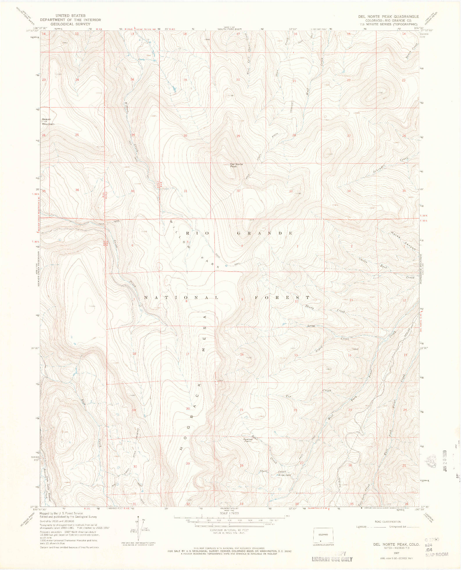 USGS 1:24000-SCALE QUADRANGLE FOR DEL NORTE PEAK, CO 1967