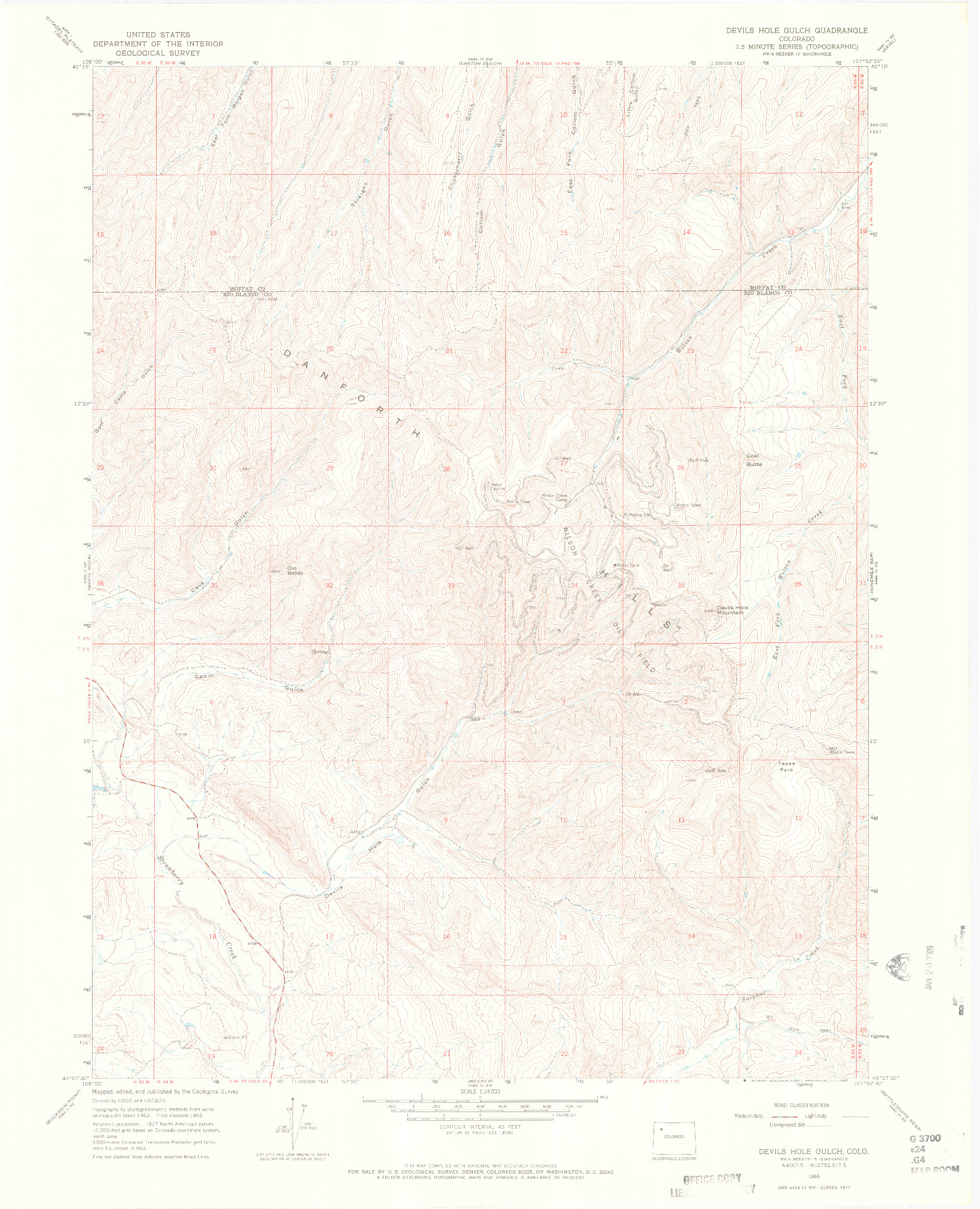 USGS 1:24000-SCALE QUADRANGLE FOR DEVILS HOLE GULCH, CO 1966