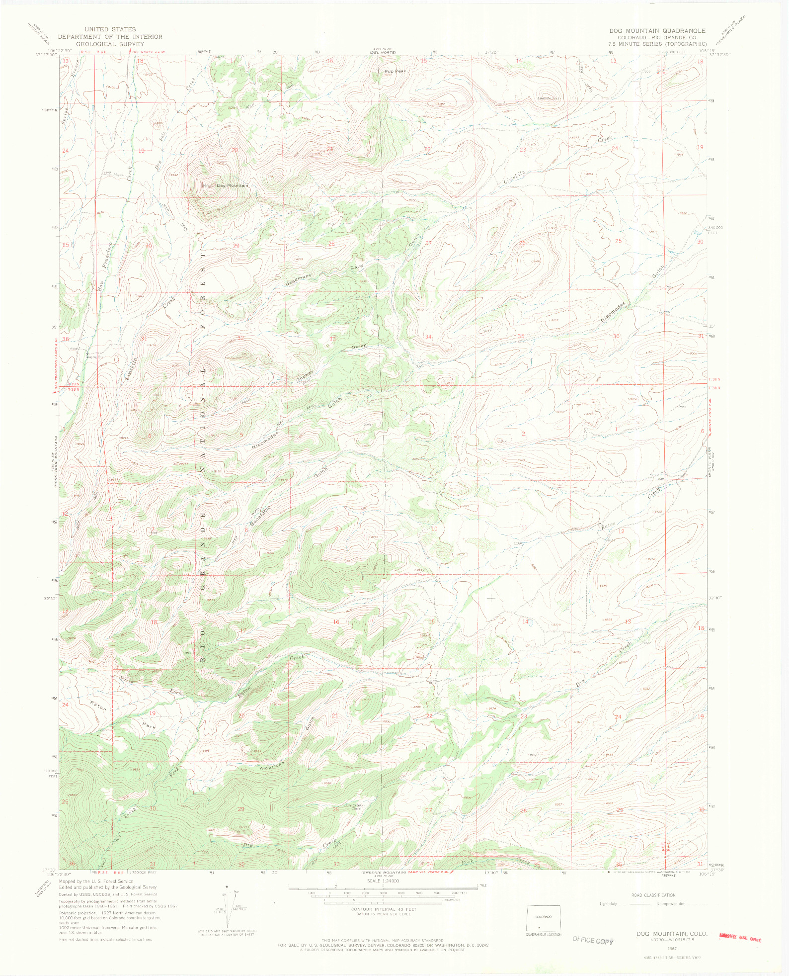 USGS 1:24000-SCALE QUADRANGLE FOR DOG MOUNTAIN, CO 1967