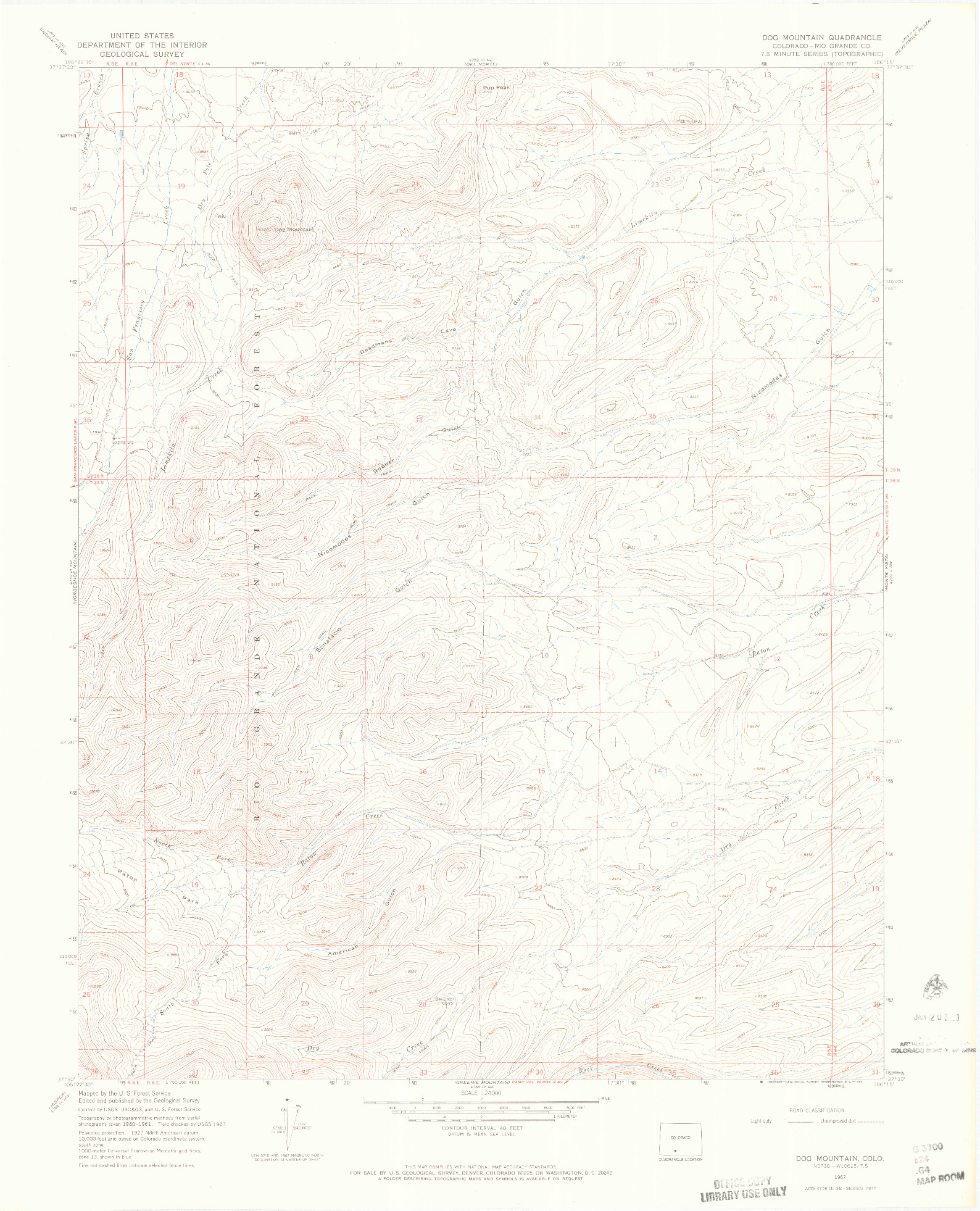 USGS 1:24000-SCALE QUADRANGLE FOR DOG MOUNTAIN, CO 1967