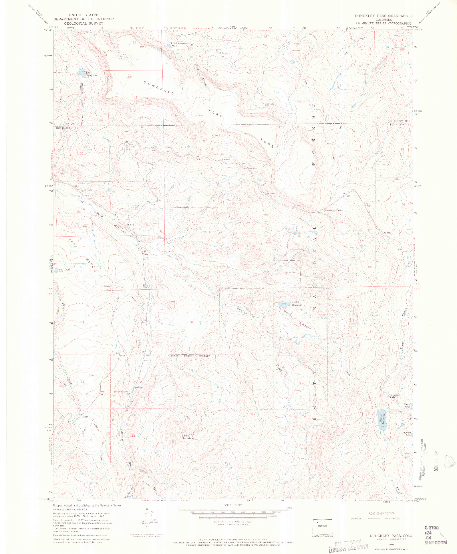 USGS 1:24000-SCALE QUADRANGLE FOR DUNCKLEY PASS, CO 1966