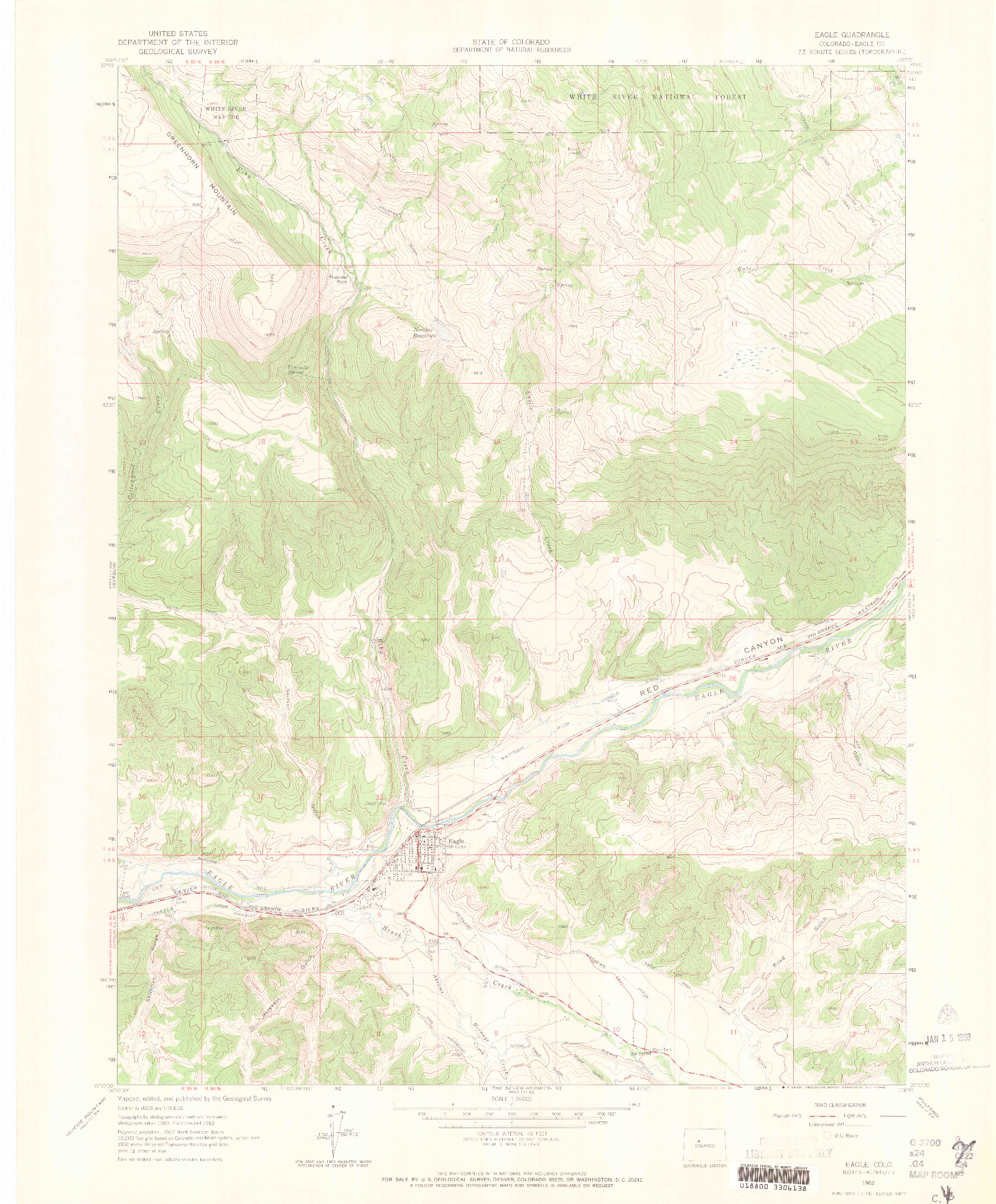 USGS 1:24000-SCALE QUADRANGLE FOR EAGLE, CO 1962
