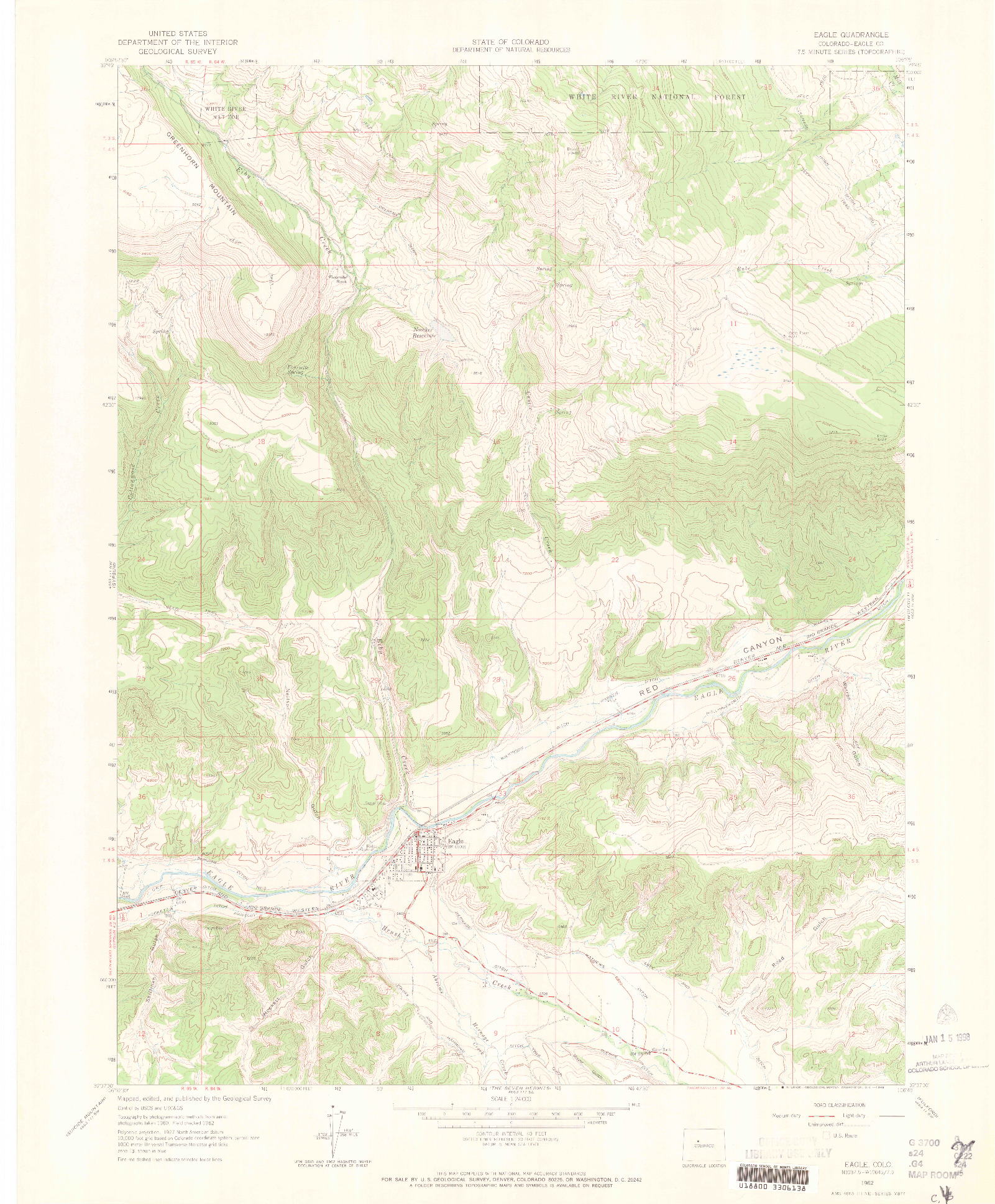 USGS 1:24000-SCALE QUADRANGLE FOR EAGLE, CO 1962