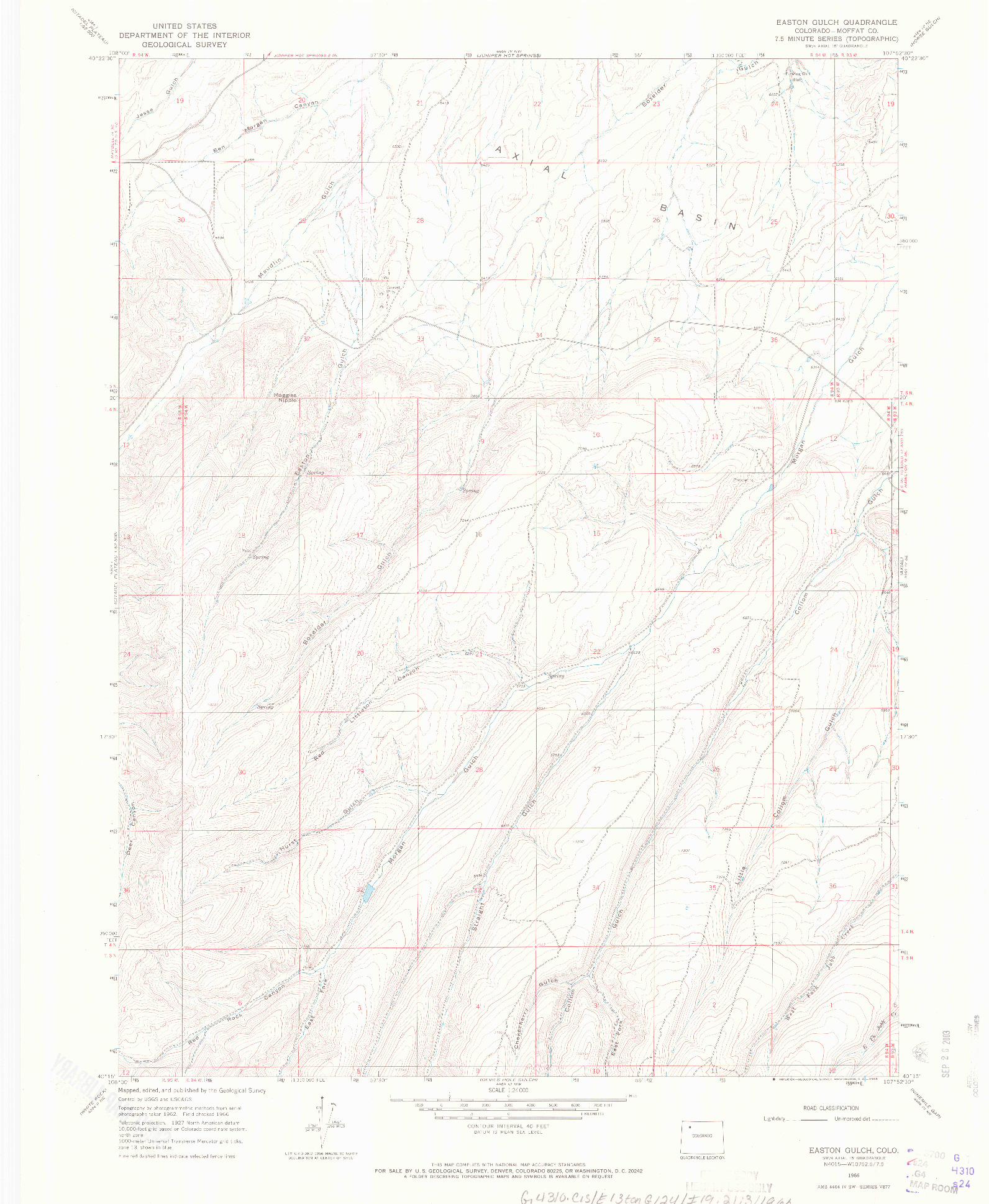 USGS 1:24000-SCALE QUADRANGLE FOR EASTON GULCH, CO 1966