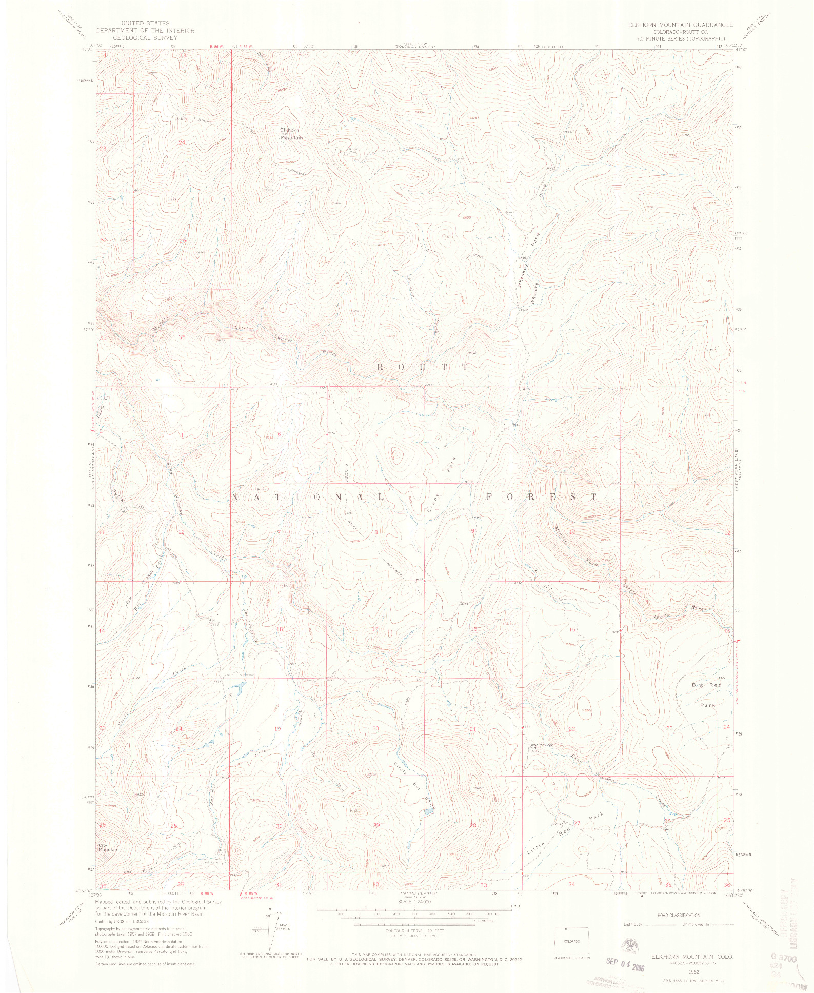 USGS 1:24000-SCALE QUADRANGLE FOR ELKHORN MOUNTAIN, CO 1962