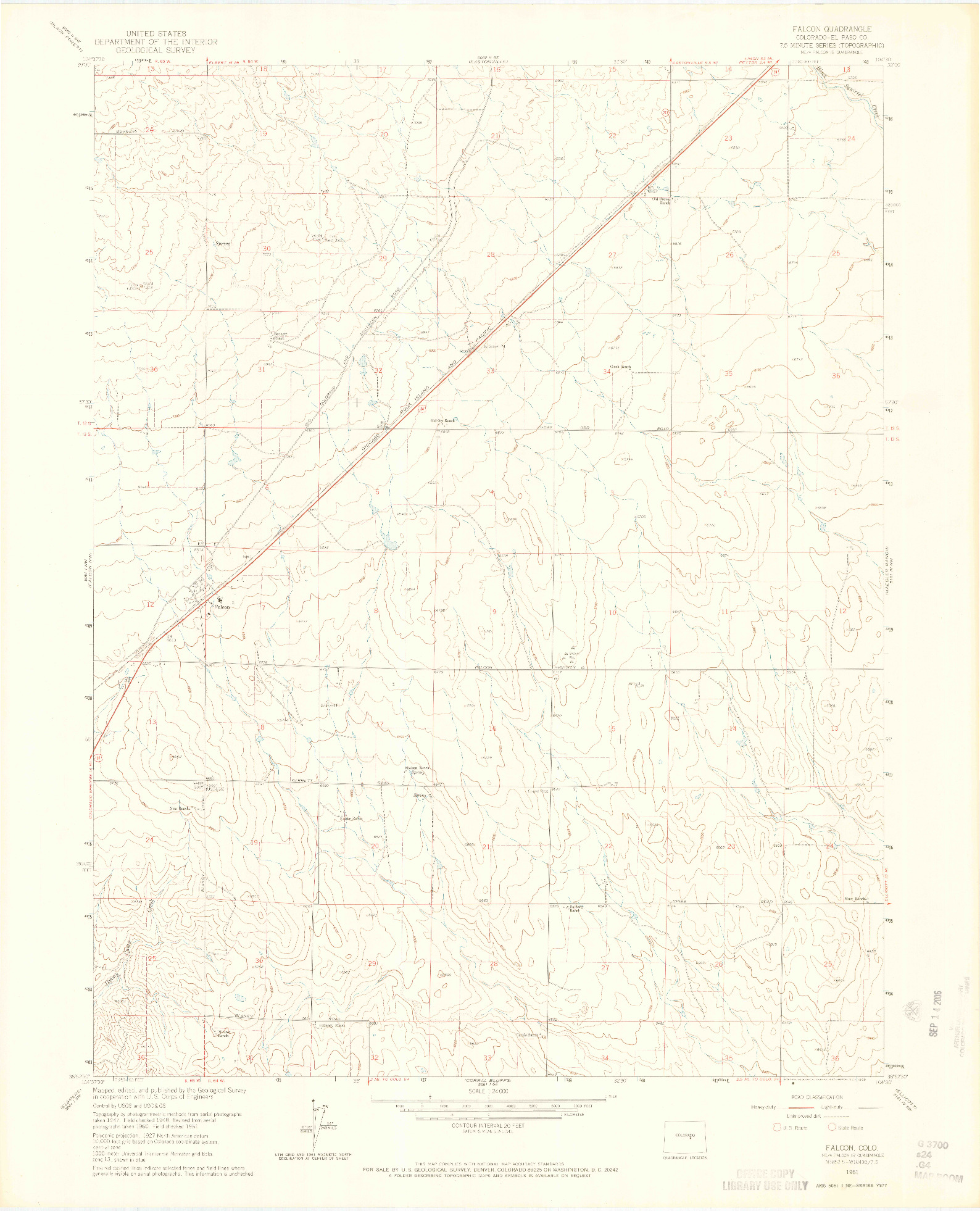 USGS 1:24000-SCALE QUADRANGLE FOR FALCON, CO 1961