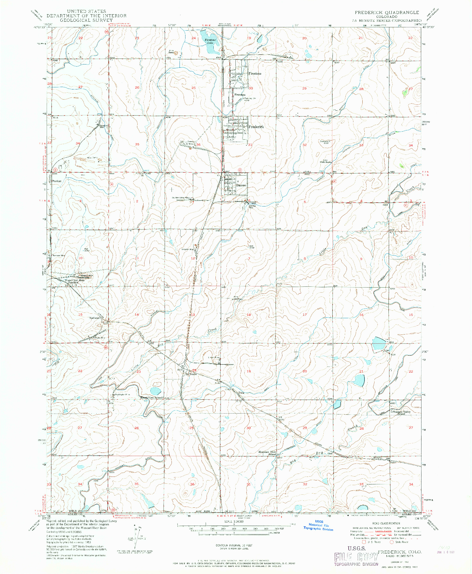 USGS 1:24000-SCALE QUADRANGLE FOR FREDERICK, CO 1950