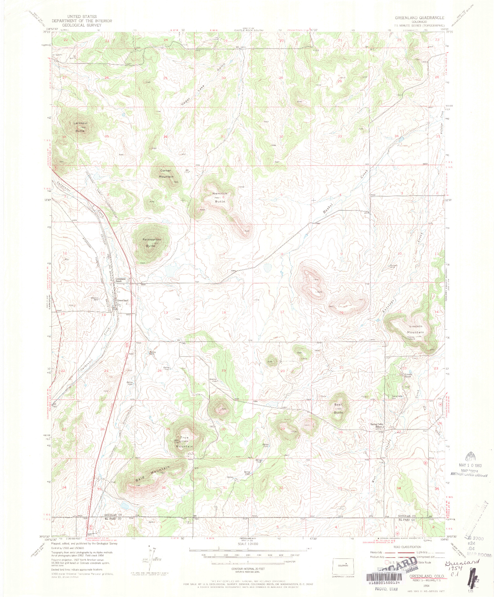 USGS 1:24000-SCALE QUADRANGLE FOR GREENLAND, CO 1954