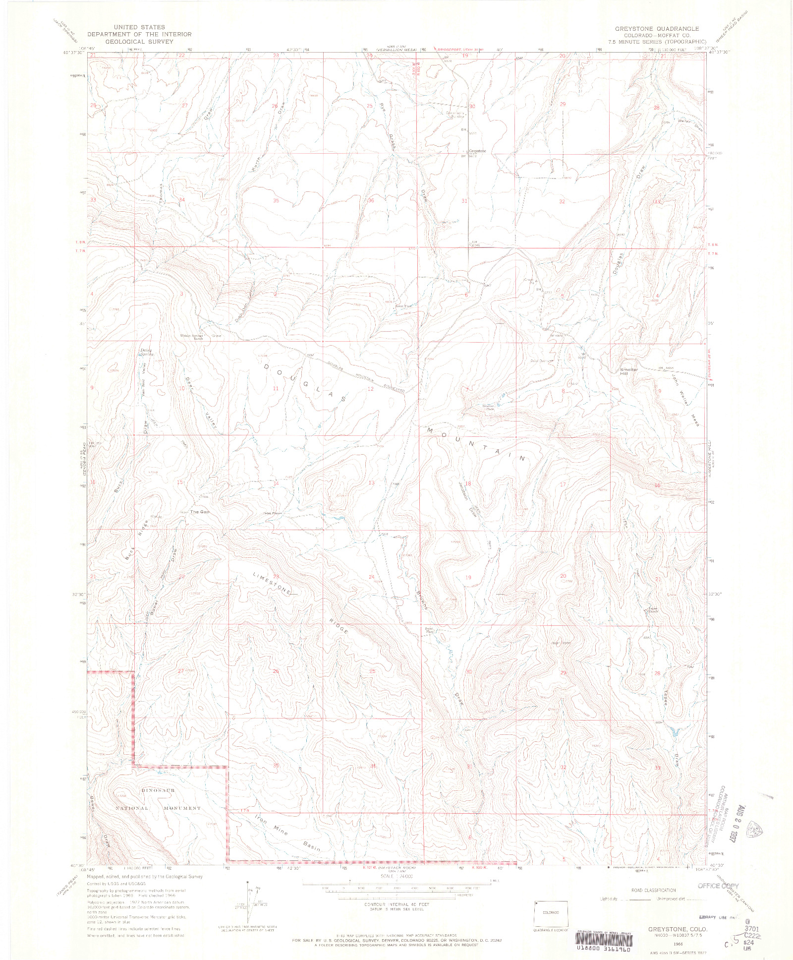 USGS 1:24000-SCALE QUADRANGLE FOR GREYSTONE, CO 1966