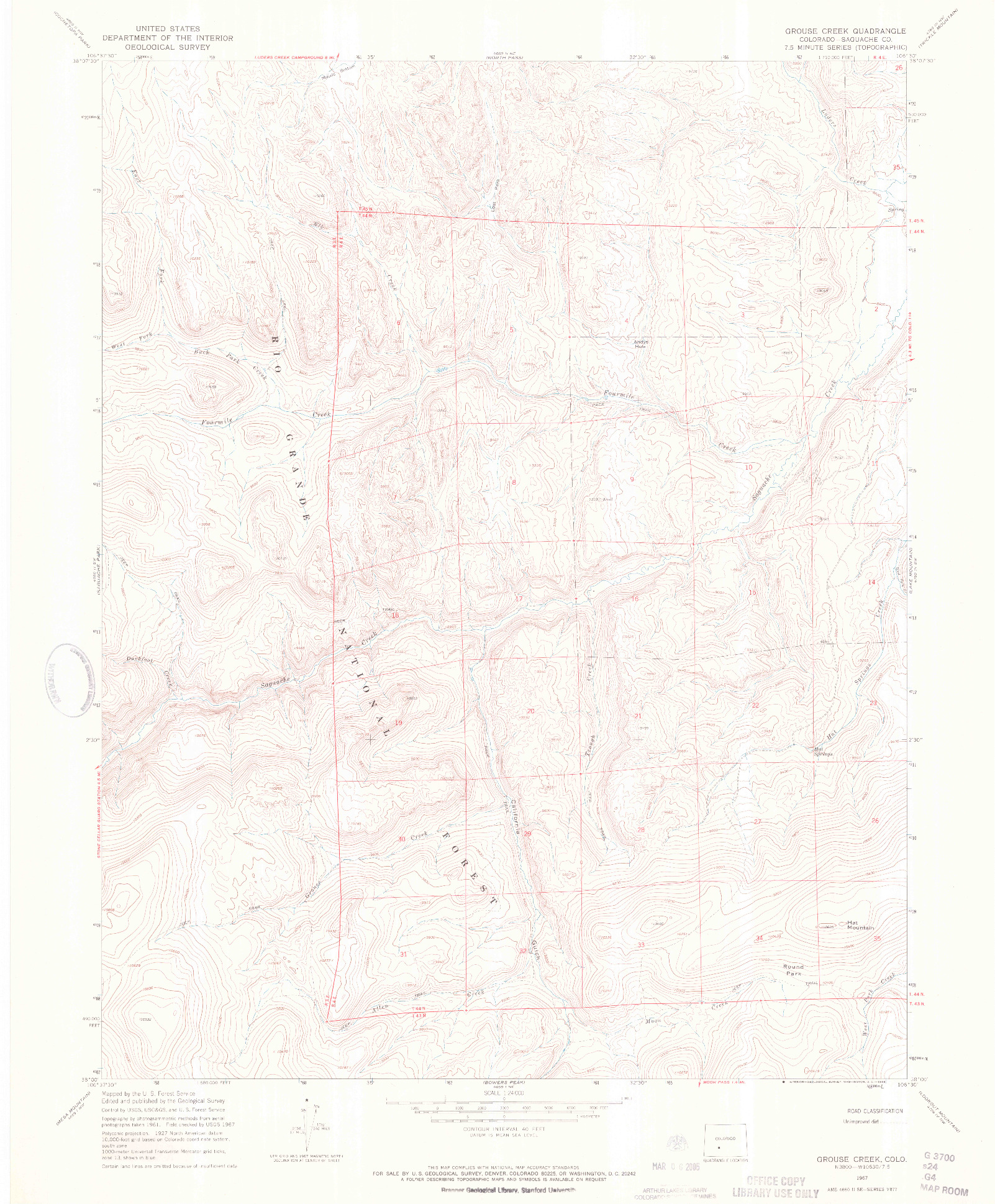 USGS 1:24000-SCALE QUADRANGLE FOR GROUSE CREEK, CO 1967