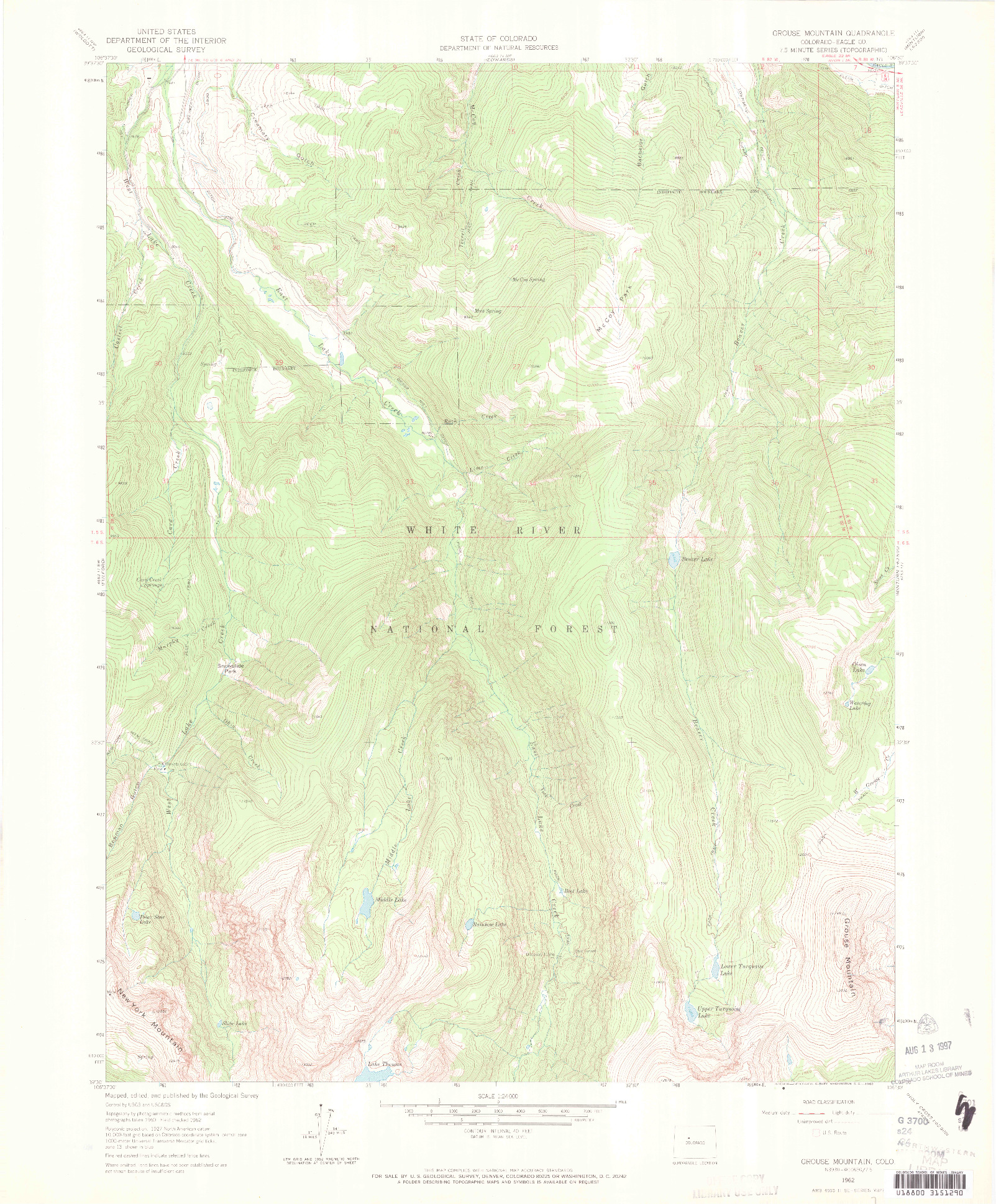 USGS 1:24000-SCALE QUADRANGLE FOR GROUSE MOUNTAIN, CO 1962