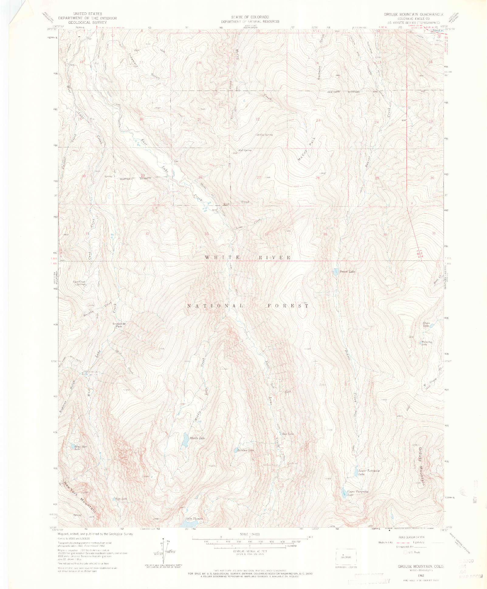 USGS 1:24000-SCALE QUADRANGLE FOR GROUSE MOUNTAIN, CO 1962
