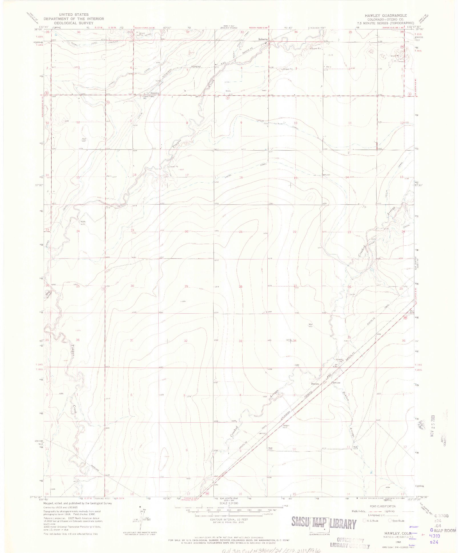 USGS 1:24000-SCALE QUADRANGLE FOR HAWLEY, CO 1966