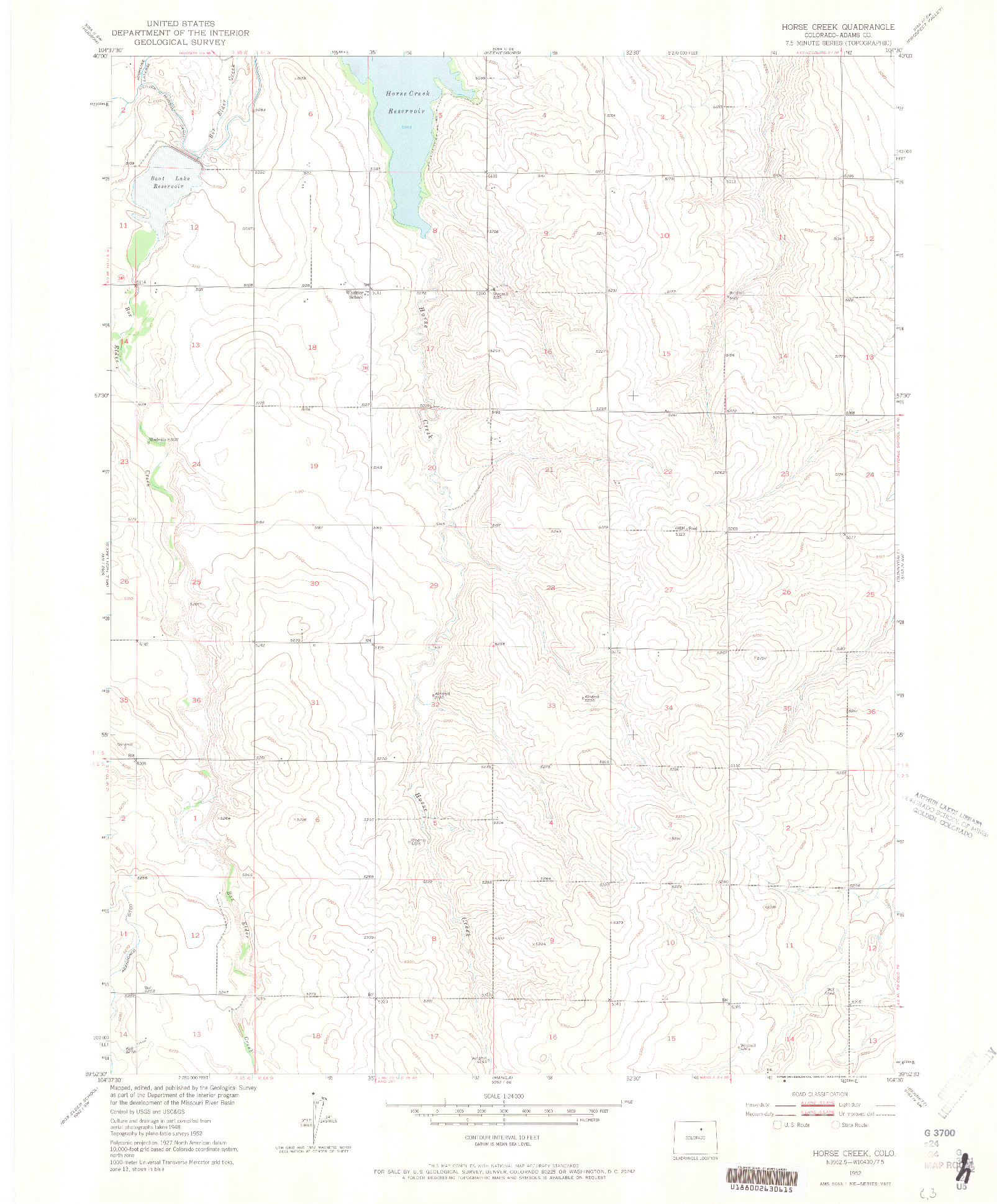 USGS 1:24000-SCALE QUADRANGLE FOR HORSE CREEK, CO 1952