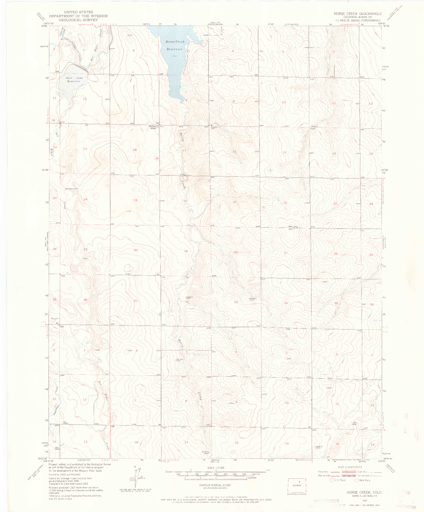 USGS 1:24000-SCALE QUADRANGLE FOR HORSE CREEK, CO 1952