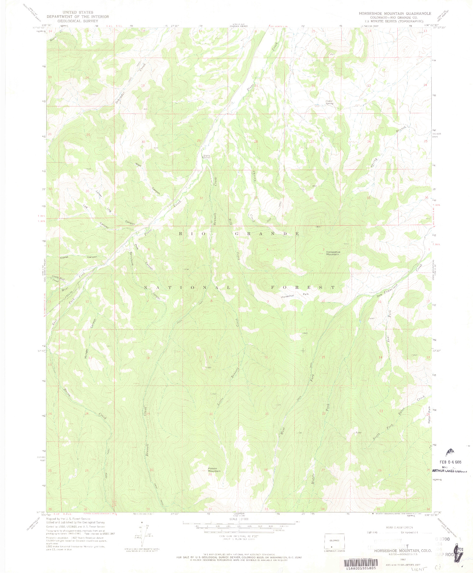 USGS 1:24000-SCALE QUADRANGLE FOR HORSESHOE MOUNTAIN, CO 1967