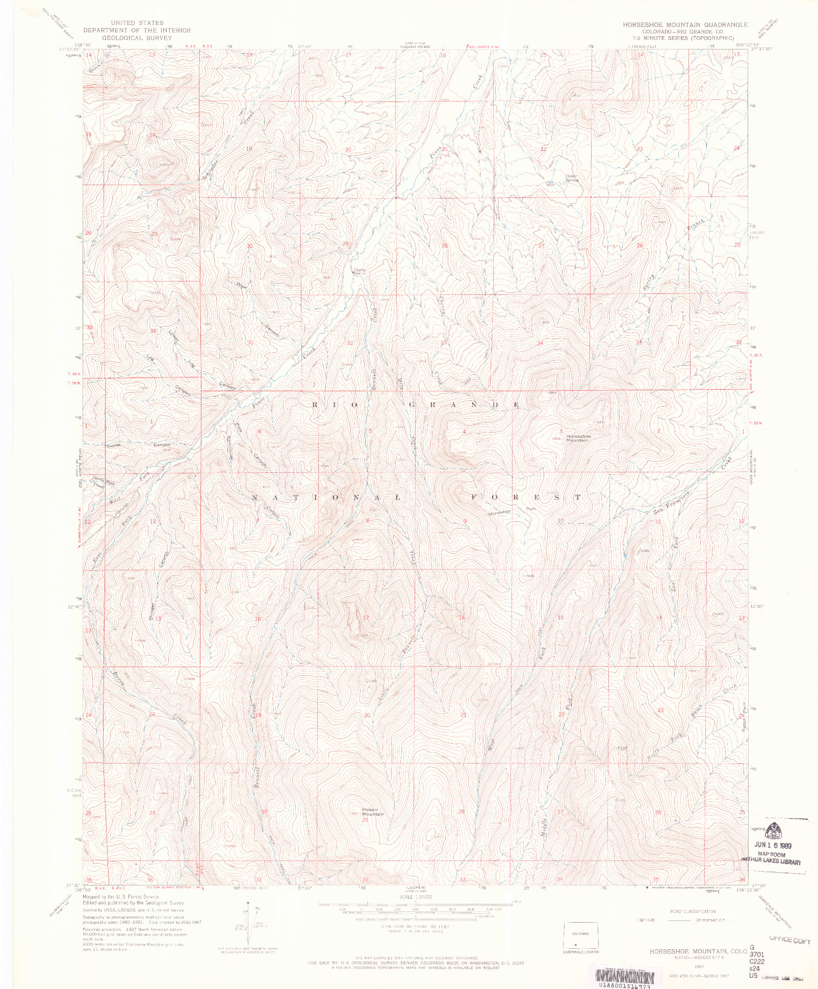 USGS 1:24000-SCALE QUADRANGLE FOR HORSESHOE MOUNTAIN, CO 1967