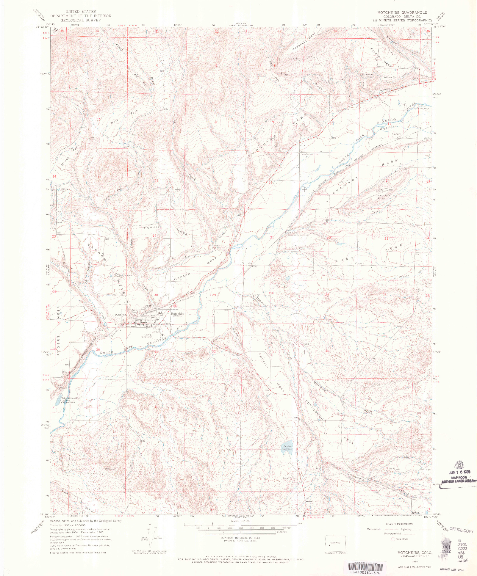 USGS 1:24000-SCALE QUADRANGLE FOR HOTCHKISS, CO 1965