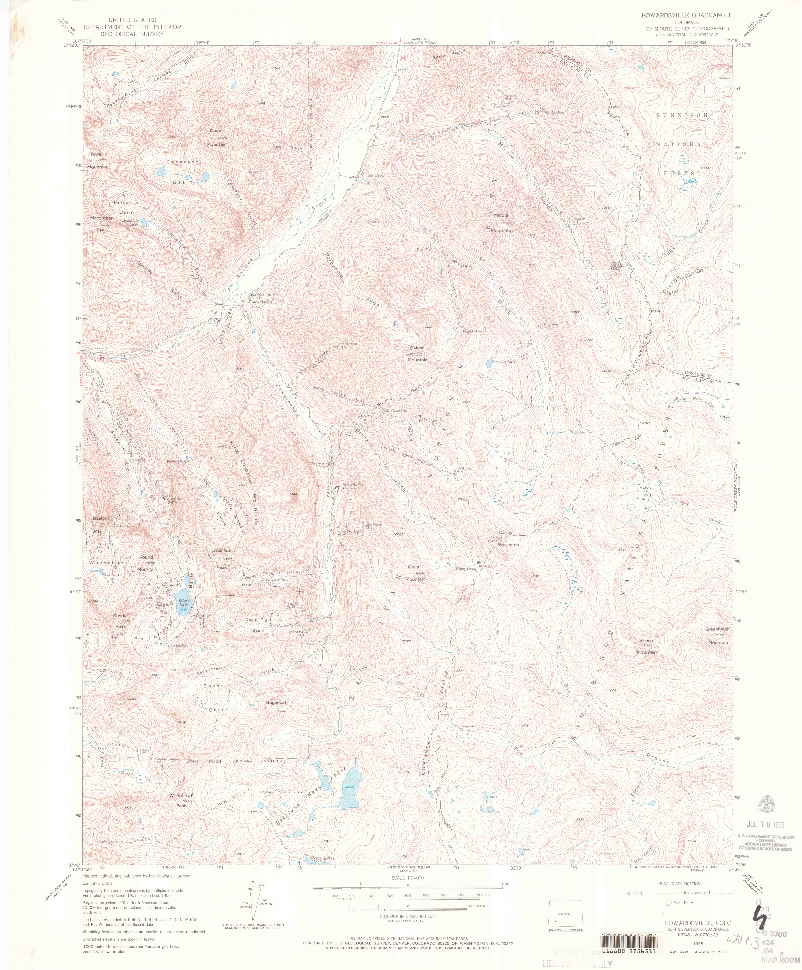 USGS 1:24000-SCALE QUADRANGLE FOR HOWARDSVILLE, CO 1955