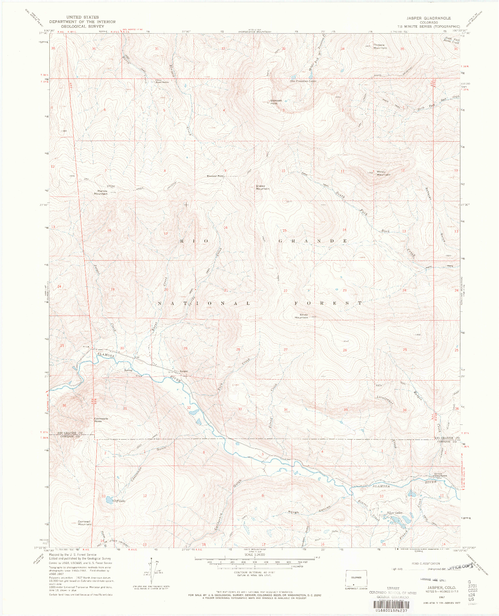 USGS 1:24000-SCALE QUADRANGLE FOR JASPER, CO 1967