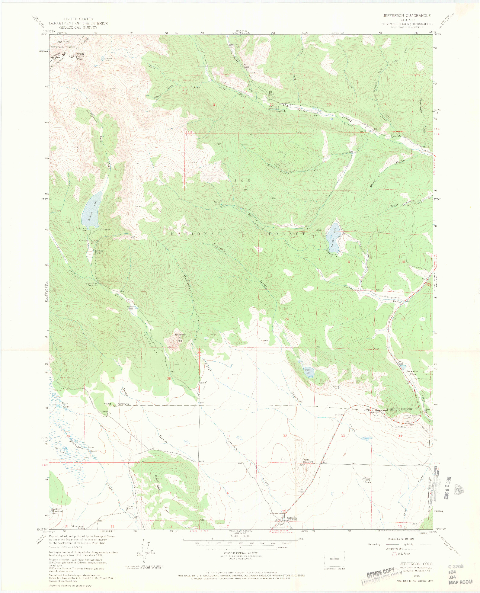 USGS 1:24000-SCALE QUADRANGLE FOR JEFFERSON, CO 1958