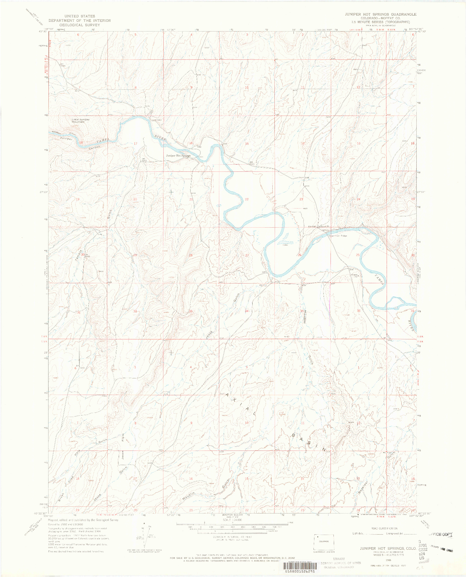 USGS 1:24000-SCALE QUADRANGLE FOR JUNIPER HOT SPRINGS, CO 1966