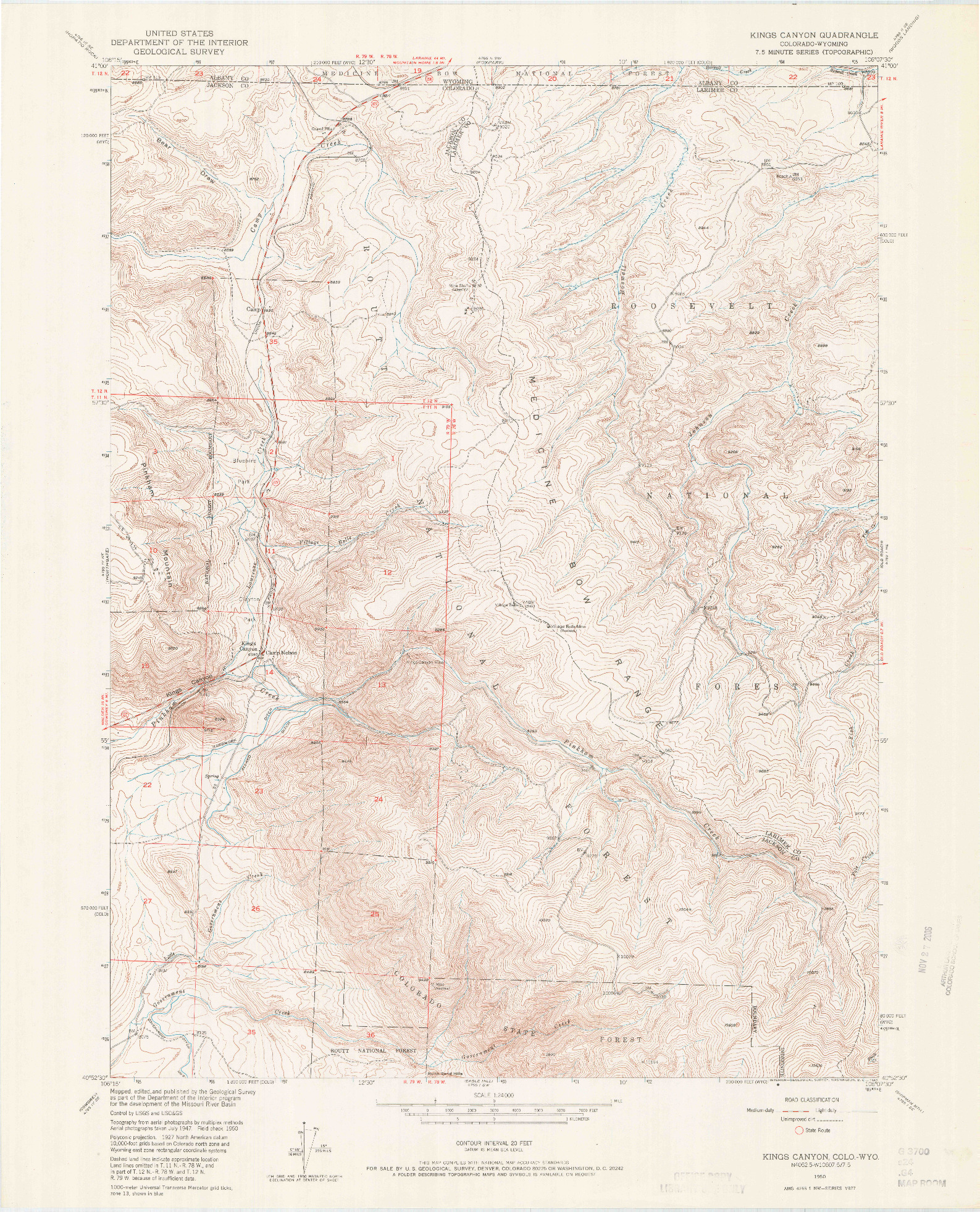 USGS 1:24000-SCALE QUADRANGLE FOR KINGS CANYON, CO 1950