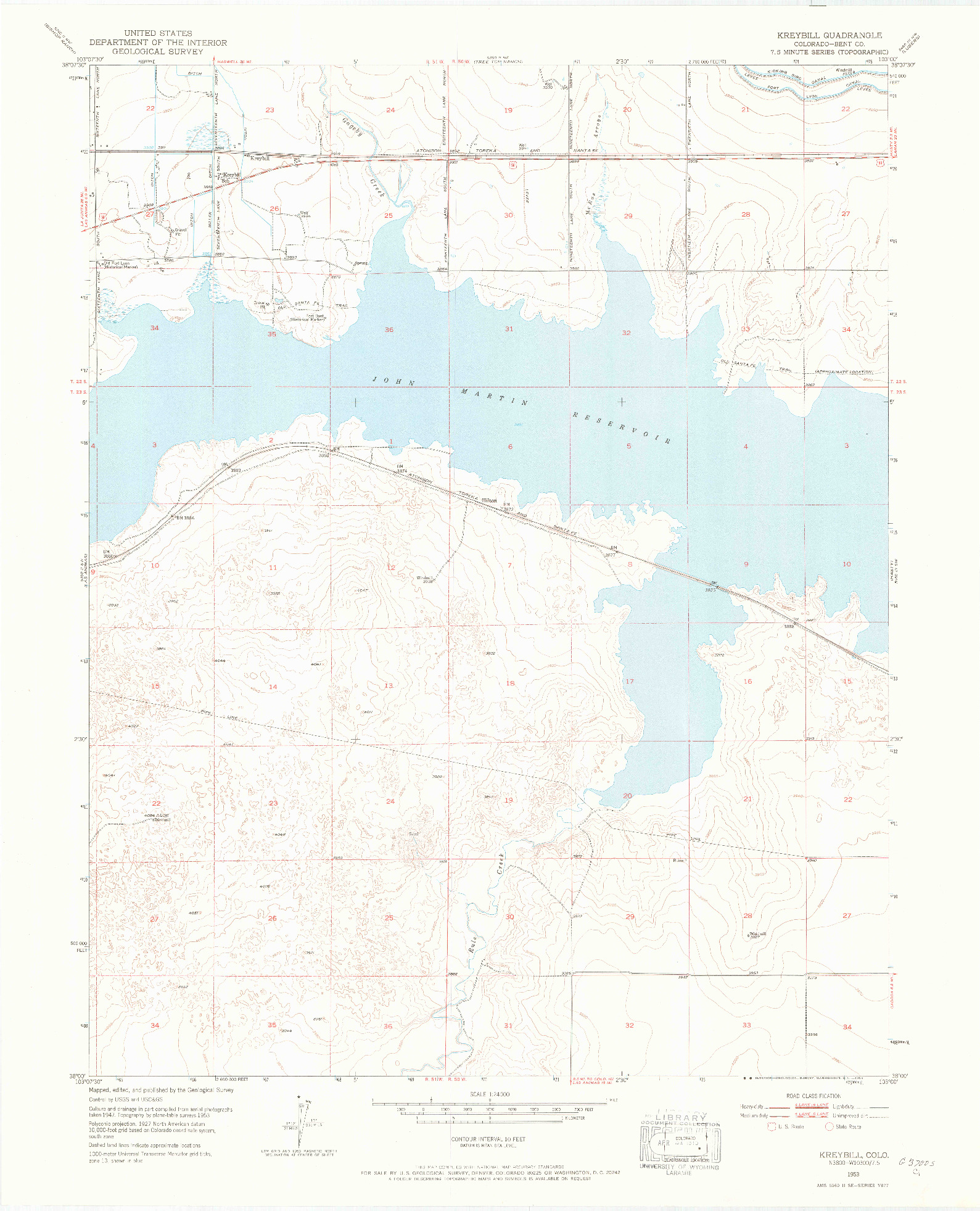 USGS 1:24000-SCALE QUADRANGLE FOR KREYBILL, CO 1953