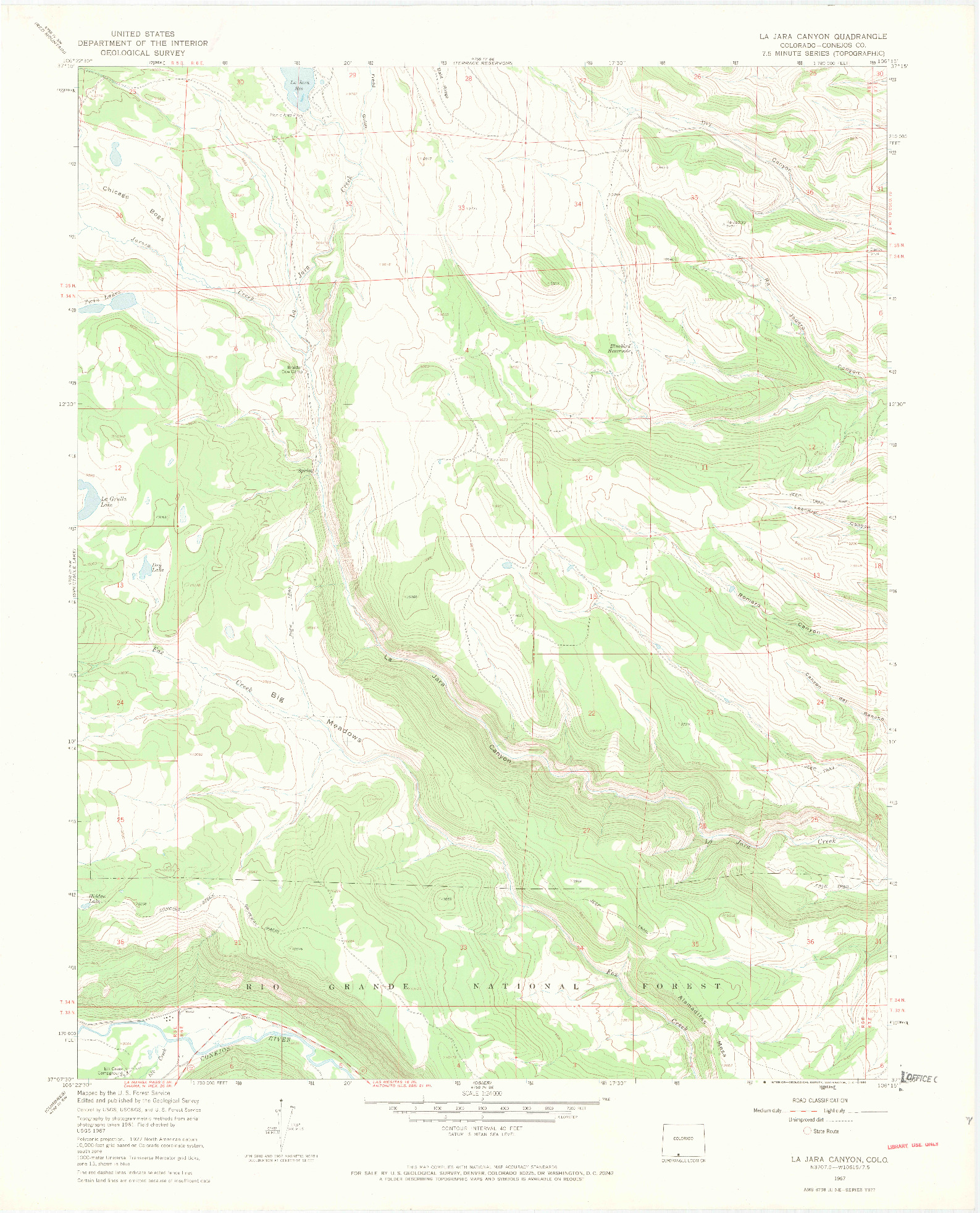 USGS 1:24000-SCALE QUADRANGLE FOR LA JARA CANYON, CO 1967