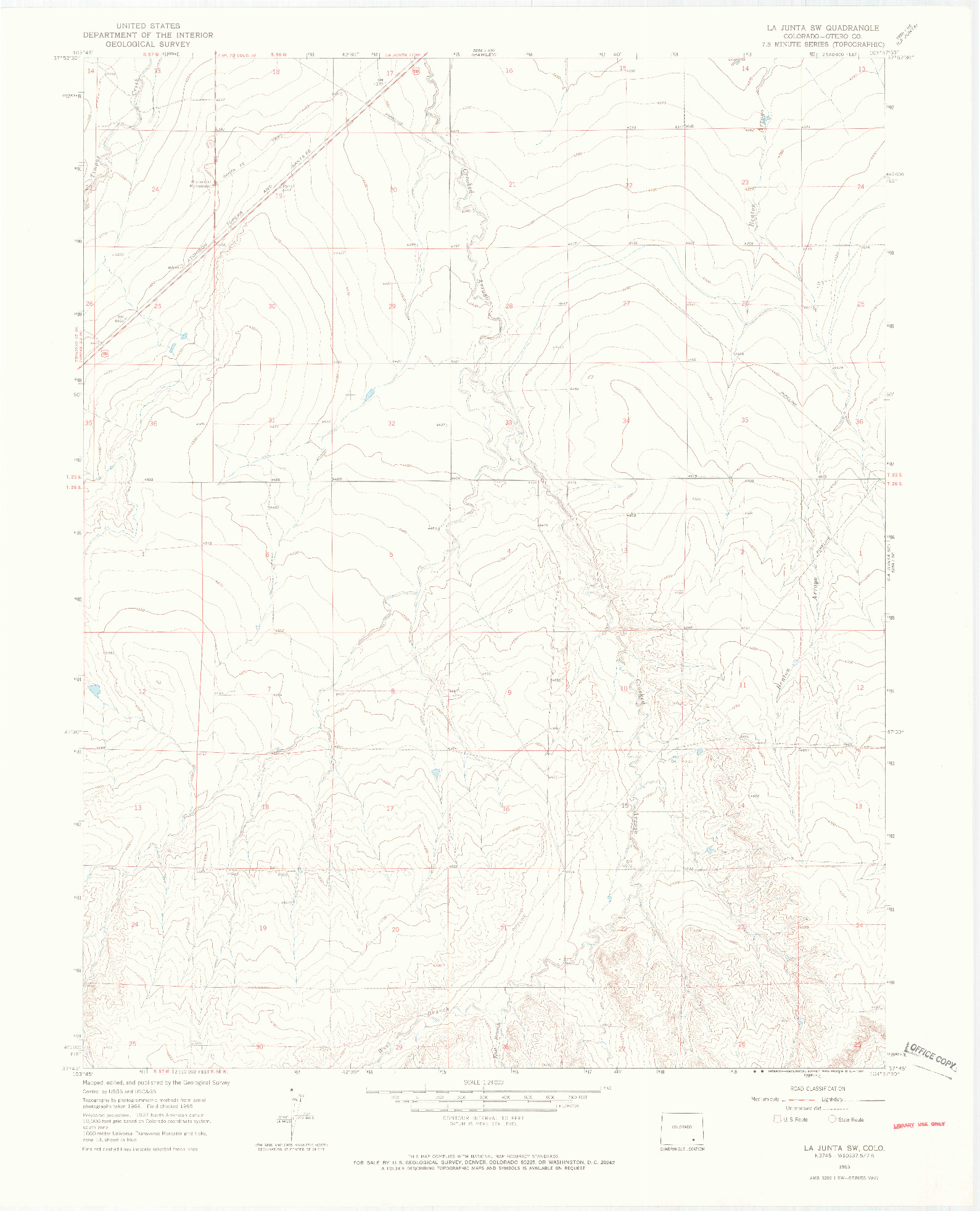 USGS 1:24000-SCALE QUADRANGLE FOR LA JUNTA SW, CO 1965