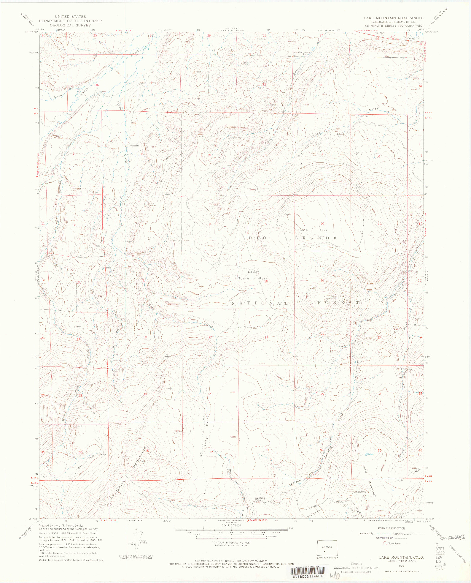 USGS 1:24000-SCALE QUADRANGLE FOR LAKE MOUNTAIN, CO 1967